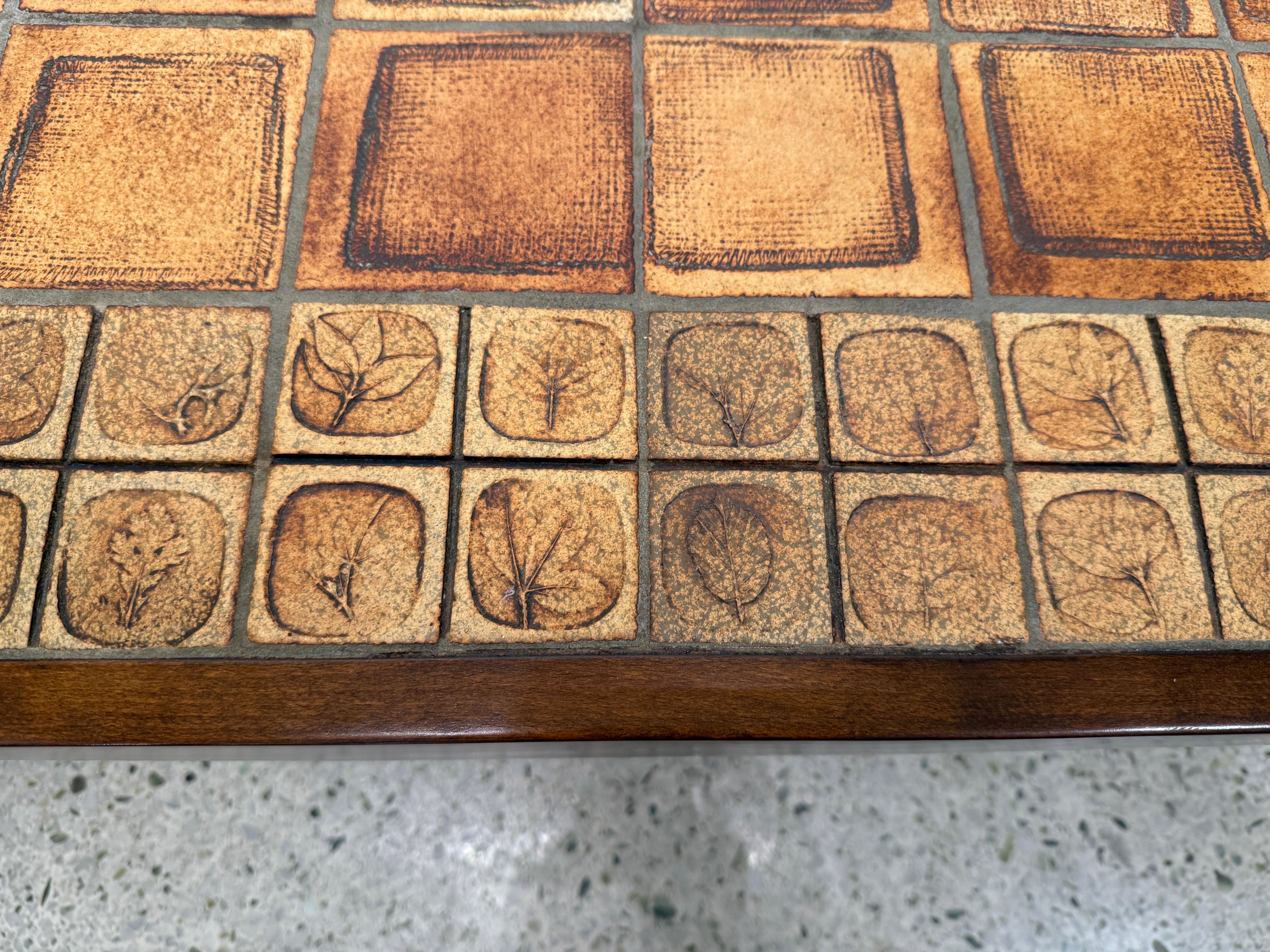 Roger Capron Vintage French Ceramic Tile w/ Leaf Motif Coffee Table 5