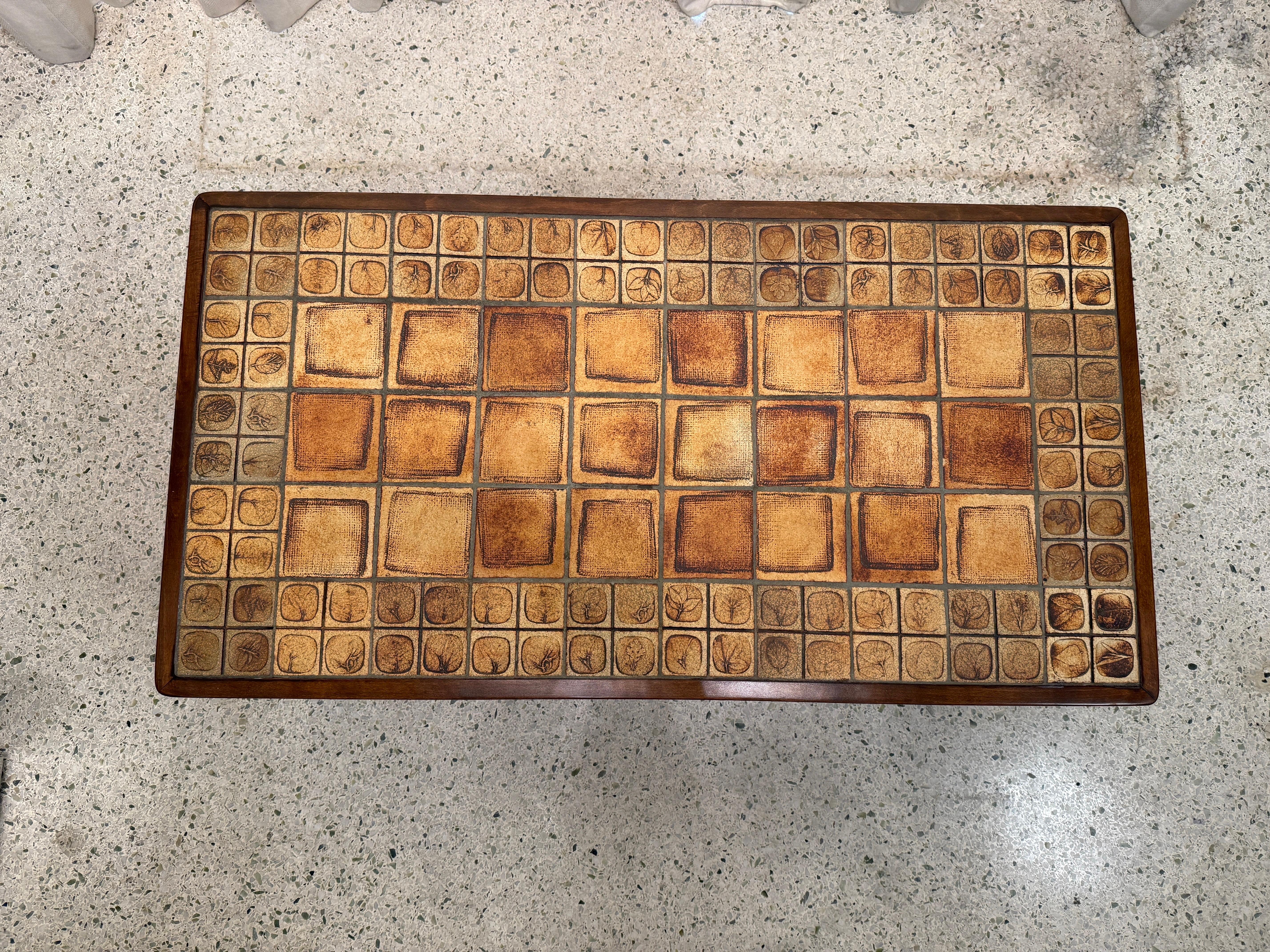Roger Capron Vintage French Ceramic Tile w/ Leaf Motif Coffee Table 6