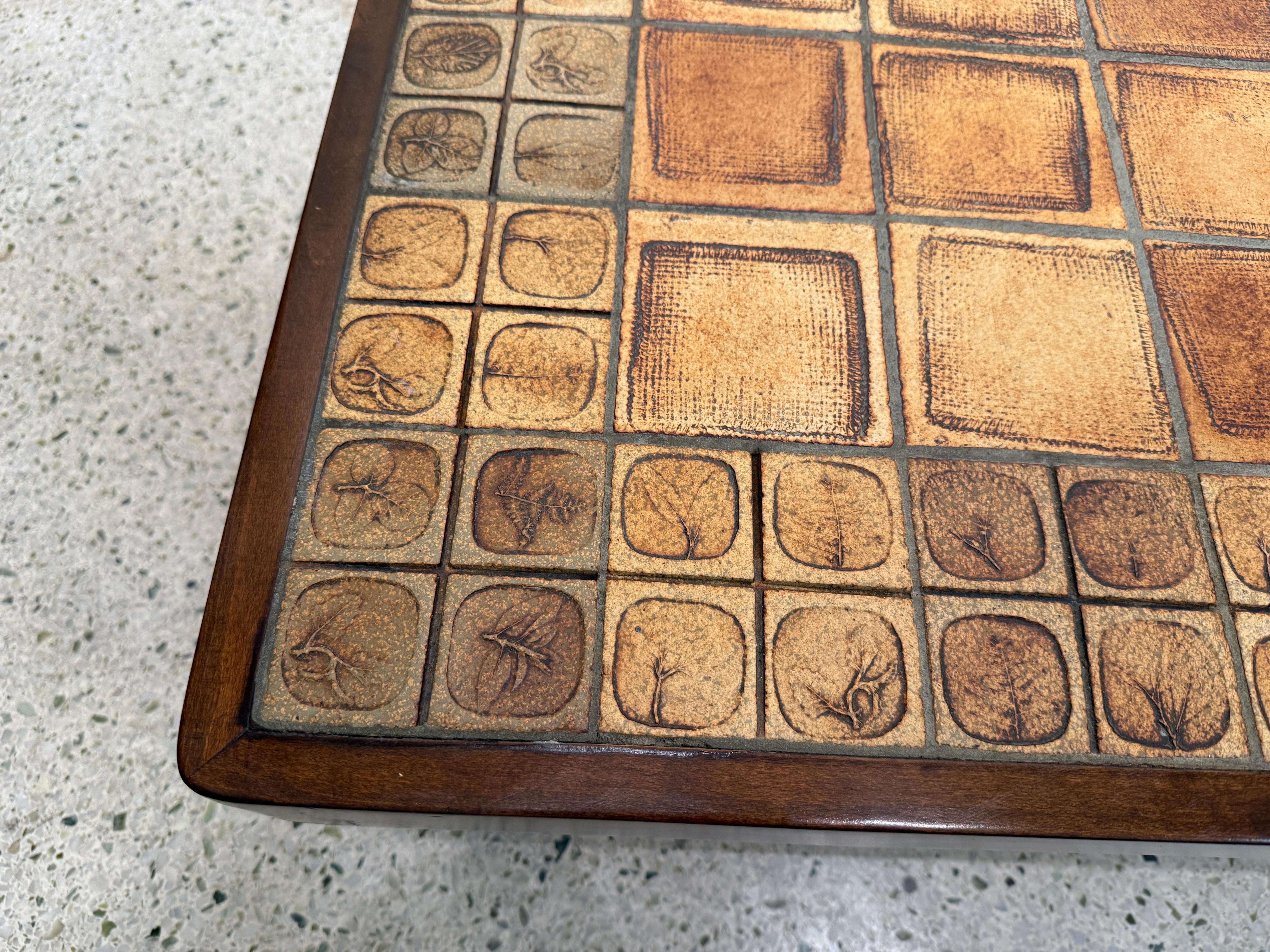 20th Century Roger Capron Vintage French Ceramic Tile w/ Leaf Motif Coffee Table