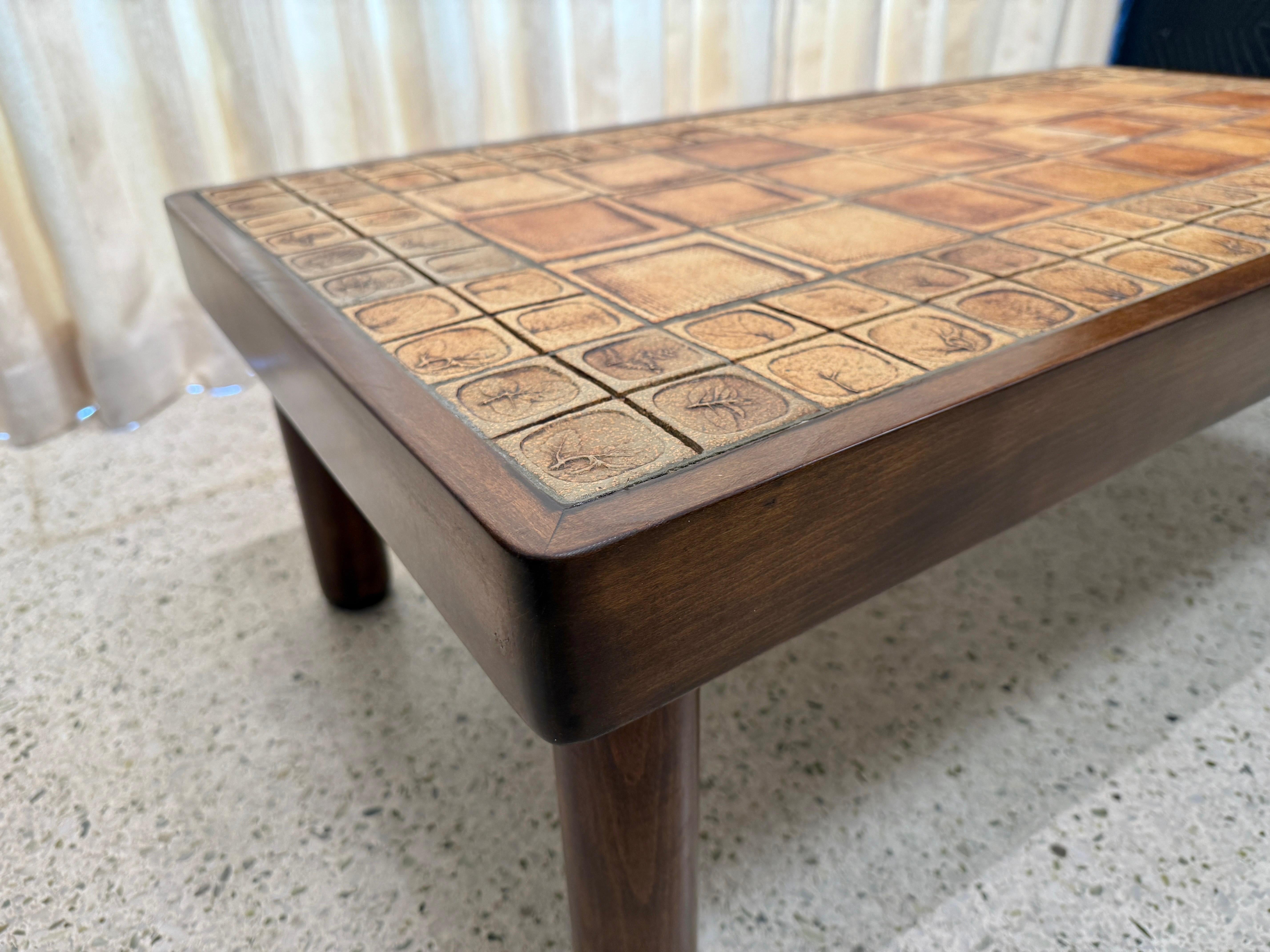 Roger Capron Vintage French Ceramic Tile w/ Leaf Motif Coffee Table 2
