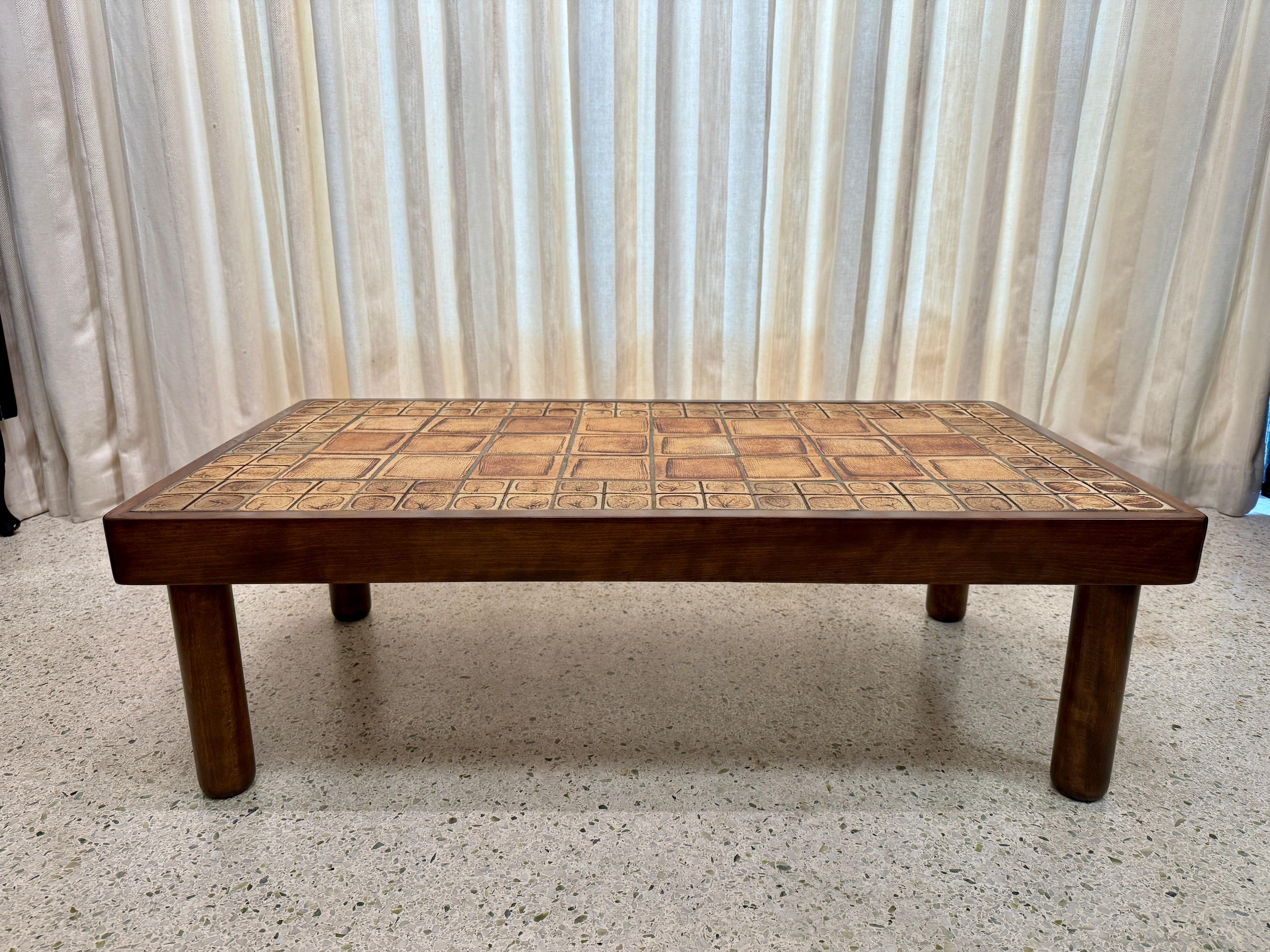 Roger Capron Vintage French Ceramic Tile w/ Leaf Motif Coffee Table 3