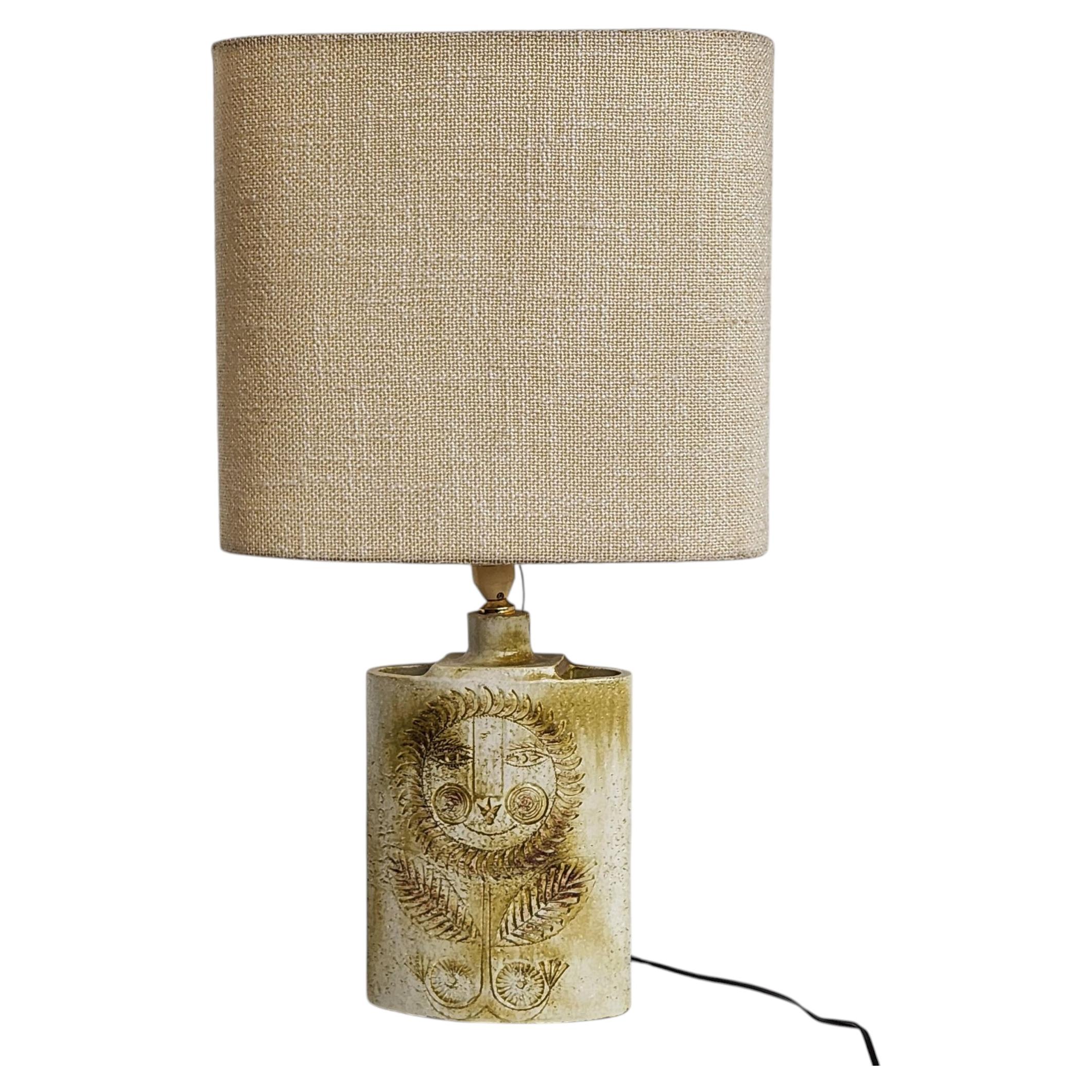 Roger Capron - Vintage Oval Cream Glazed Lamp (w/o Shade) For Sale