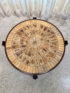 Roger Capron Vintage Round Ceramic Tile "Les Herbiers" Coffee Table