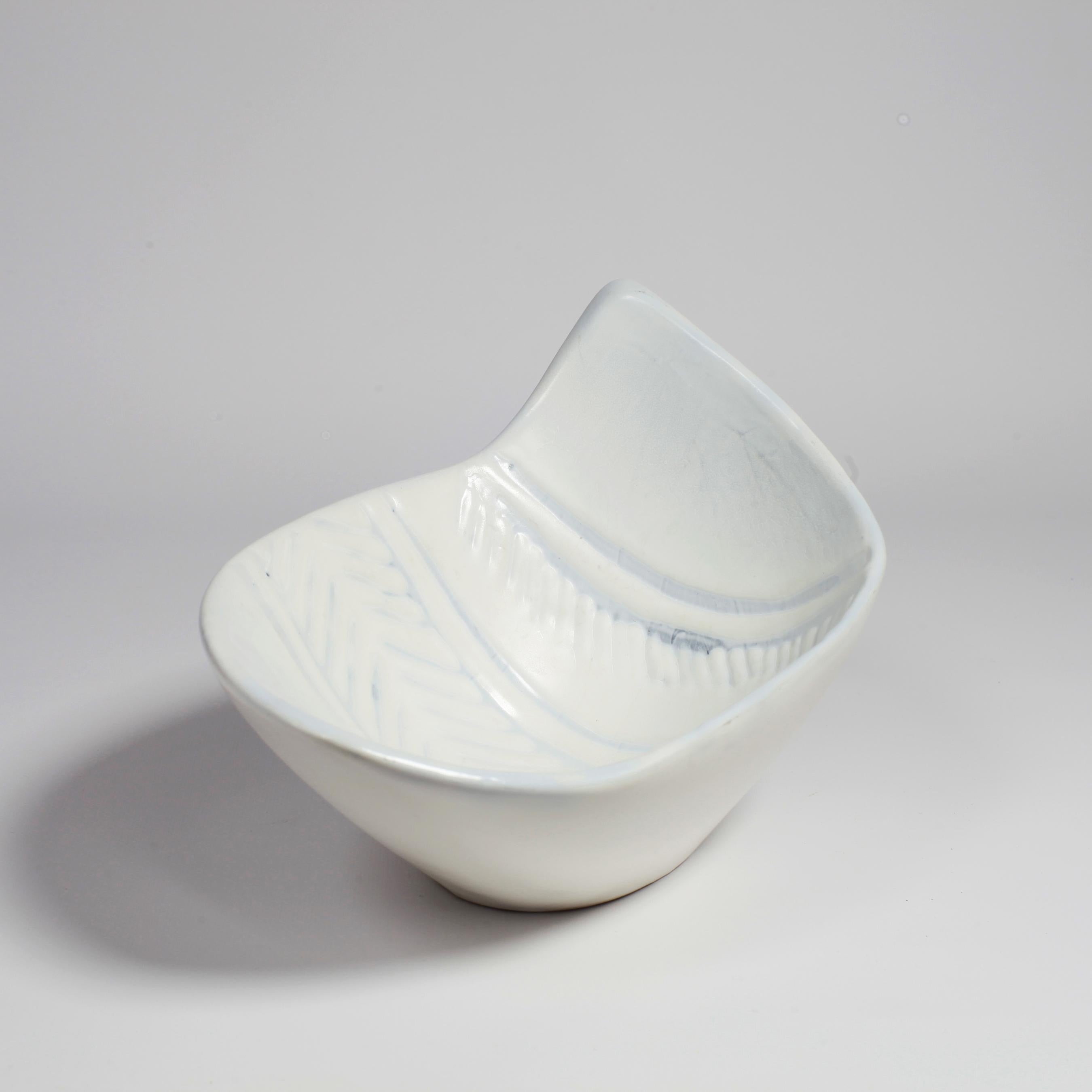 20th Century Roger Capron White Ceramic Bowl Vallauris France, 1960