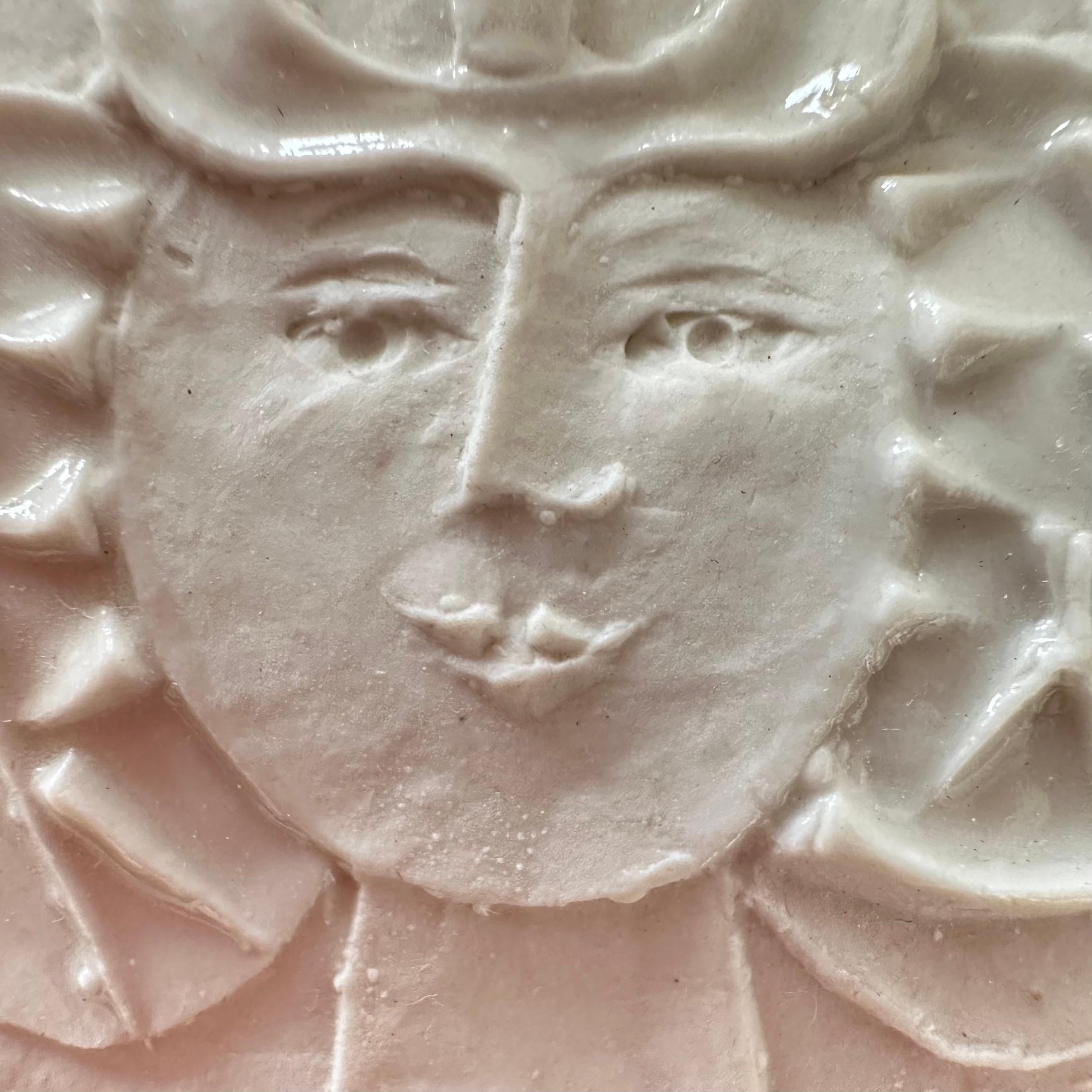 Thin sheet of partially glazed stamped porcelain with the motif of a chimera figure embodying the Scorpio sign.

Rare item from a limited series created by the artist in 1973 around the zodiac signs.

Although unsigned, this delicate artist's jewel