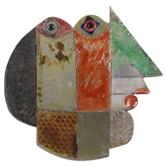 Vintage Roger Capron's Wall-mounted Sculpture Depicts a Face Inspired of Picasso