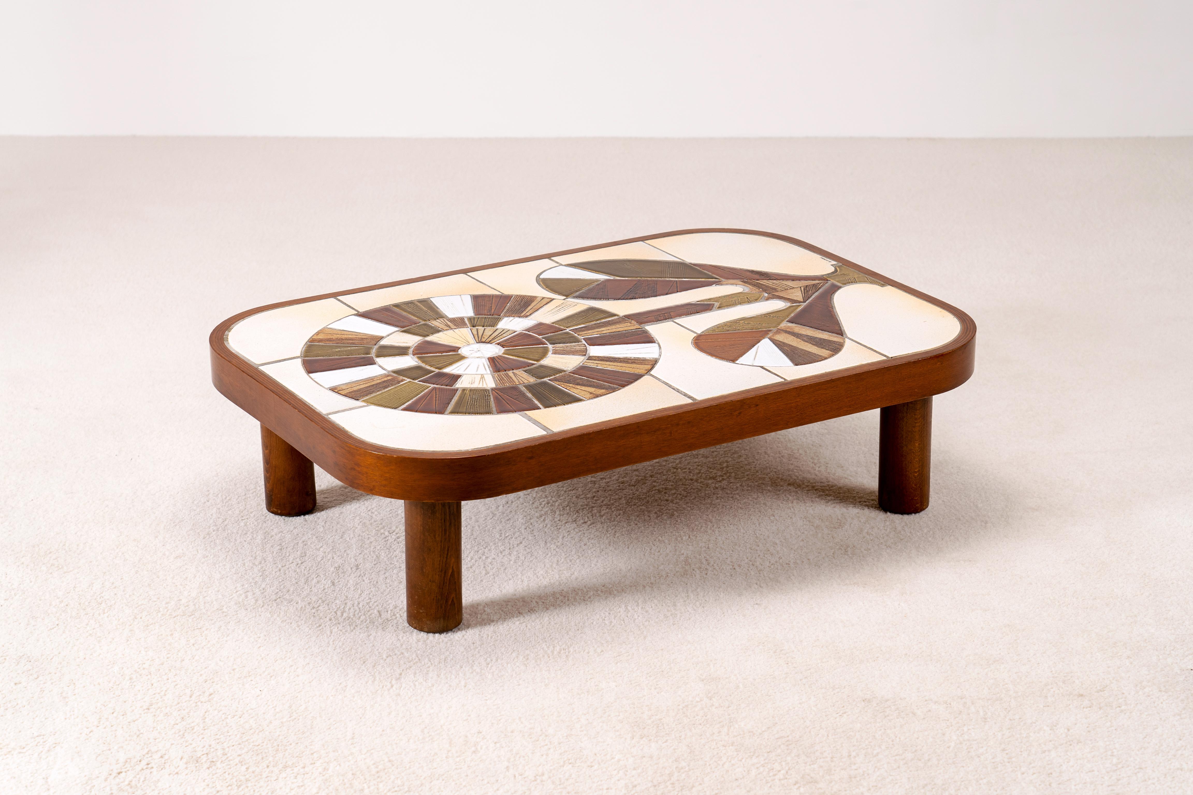French Roger Ceramic Capron, Coffee Table, Vallauris, France, 1970s