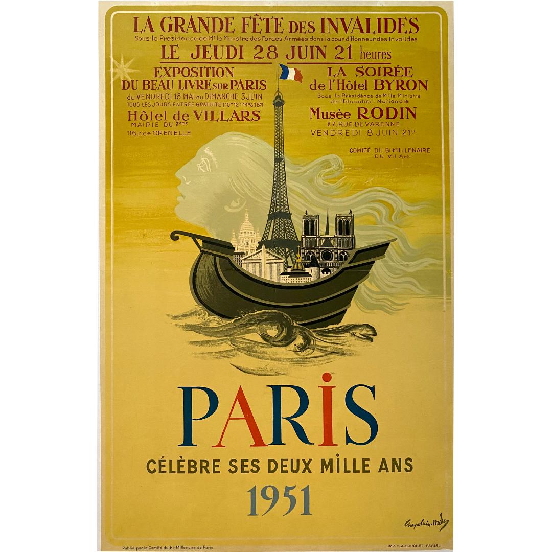 1951 Original poster by Chapelain Midy - Paris celebrates its 2000 birthday - Print by Roger Chapelain Midy