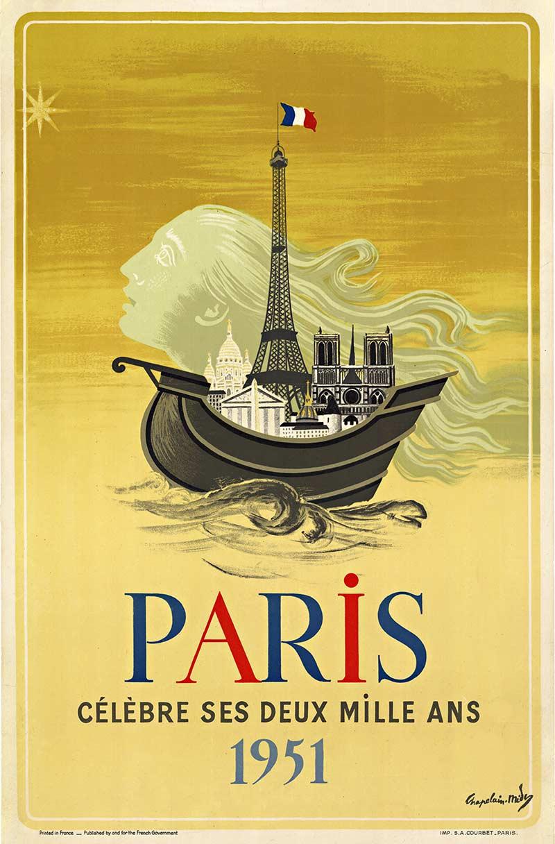 Paris 2000 Anniversary 1951, original vintage Poster - Art by Roger Chapelain Midy