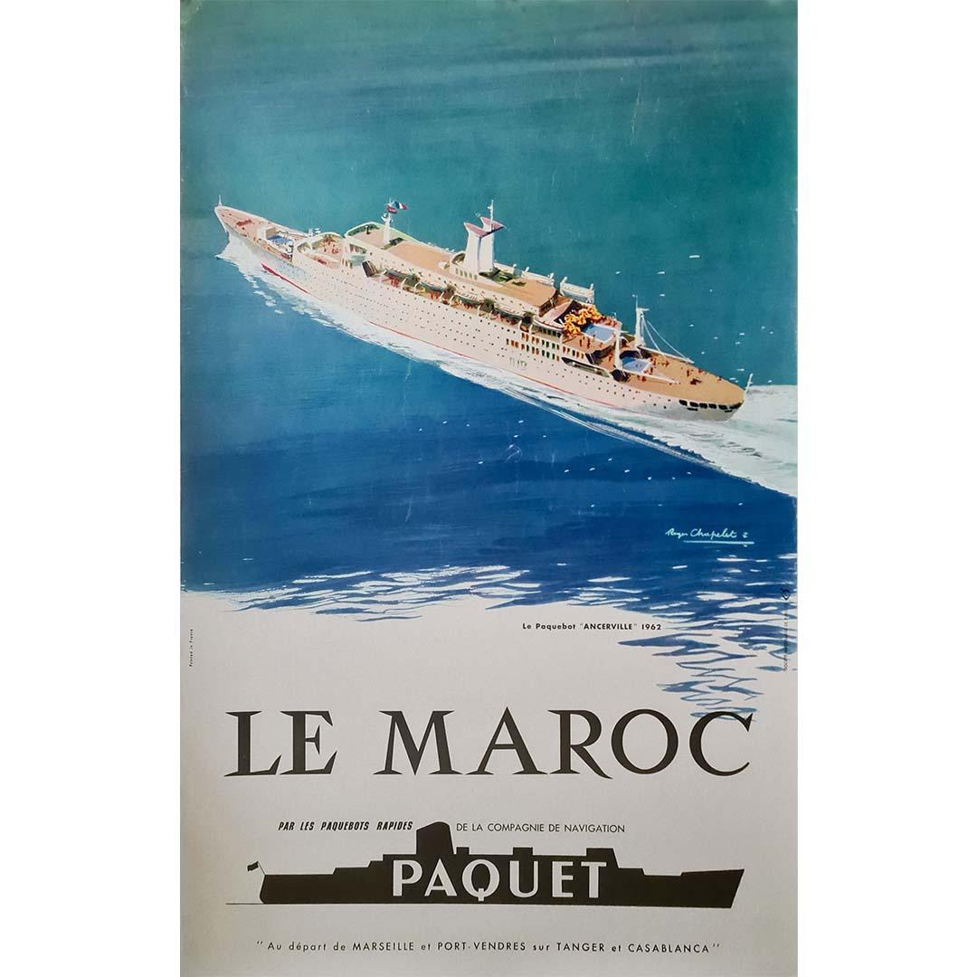 1962 poster Morocco via the swift vessels of the Paquet Navigation Company - Print by Roger Chapelet