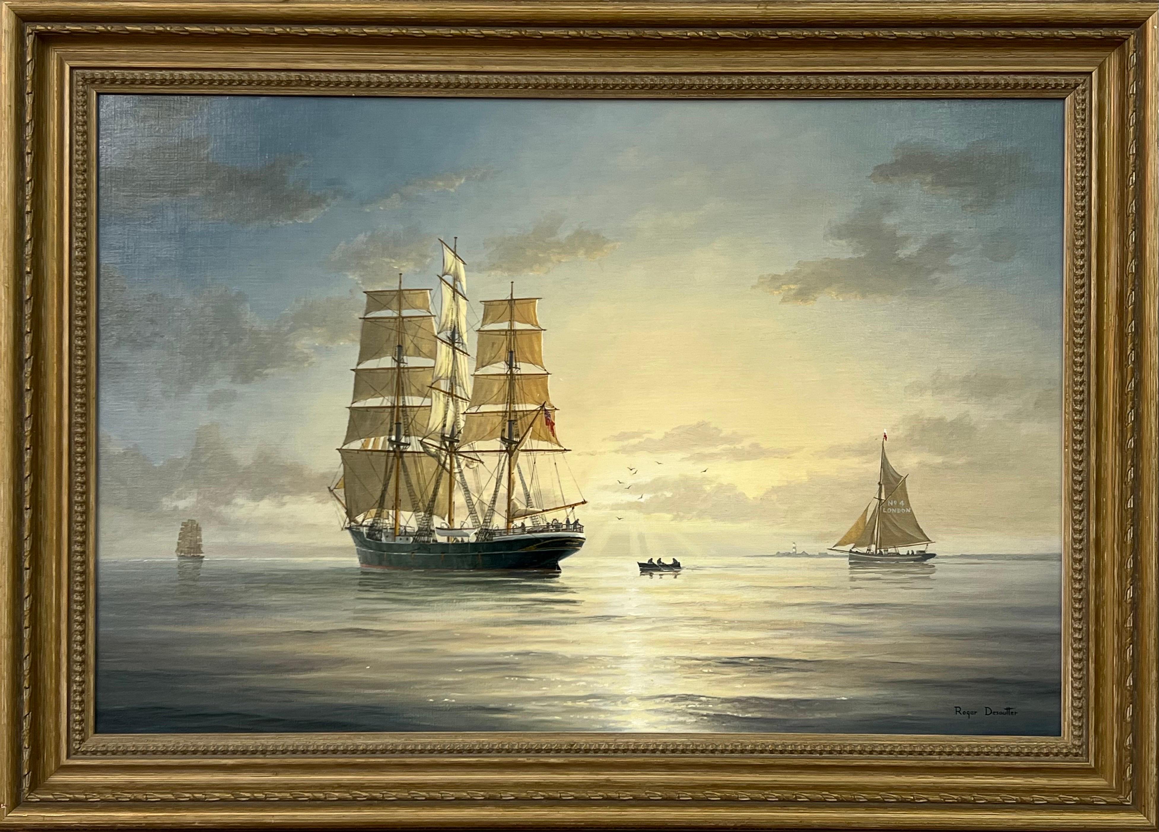 Paisaje marítimo de la costa sur de Inglaterra pintado por un artista del siglo XX - Painting de Roger Charles Desoutter