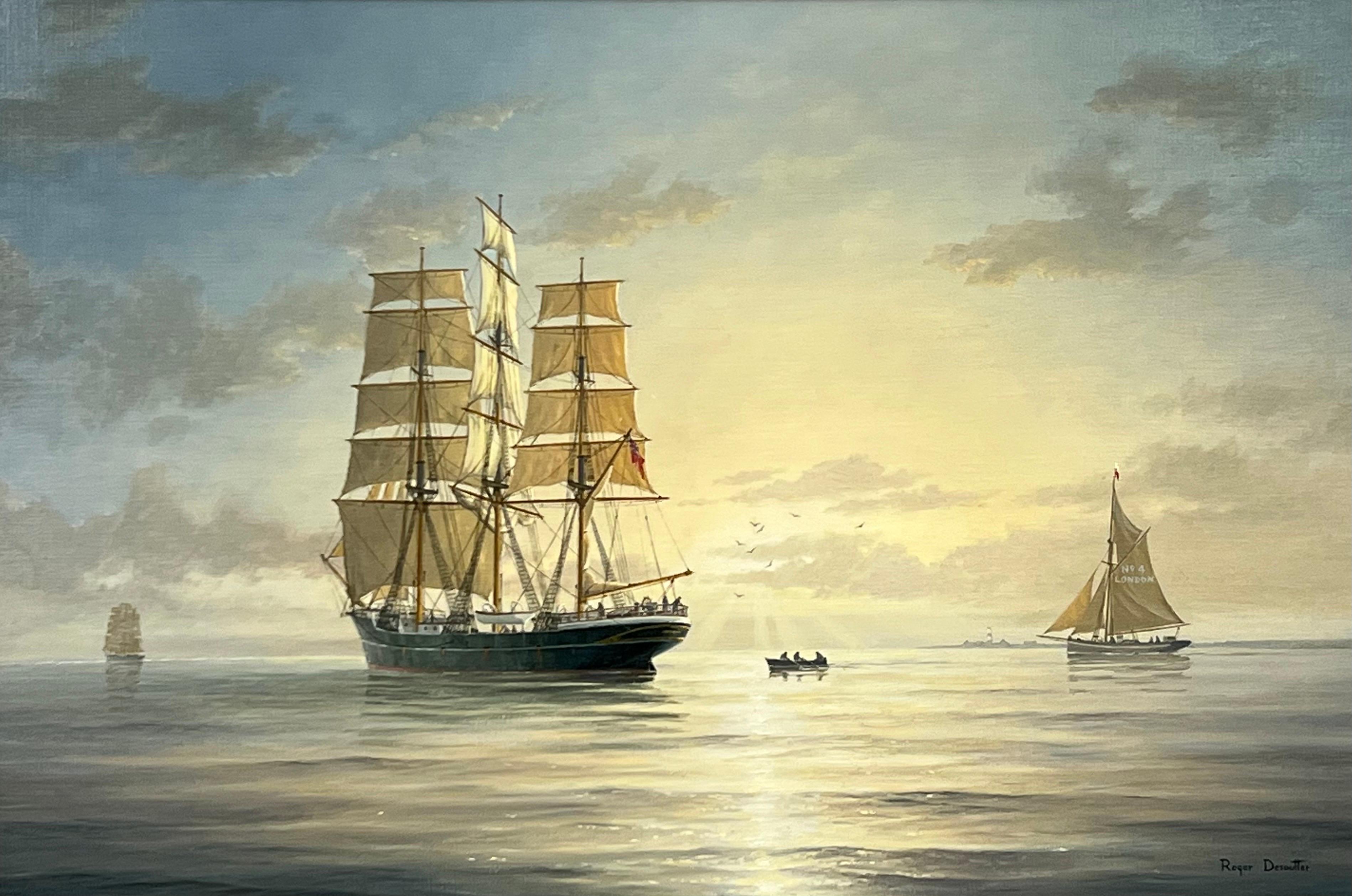 Paisaje marítimo de la costa sur de Inglaterra pintado por un artista del siglo XX - Painting Tierra de Roger Charles Desoutter