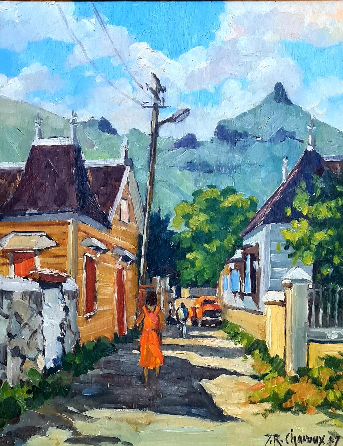 Modern Mauritian Street Scene, Veille Rue de Port Saint Louis - Painting by Roger Charoux