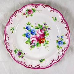 Roger Colas Clamecy Plato Faïence Francés Floral Rosa Pintado a Mano