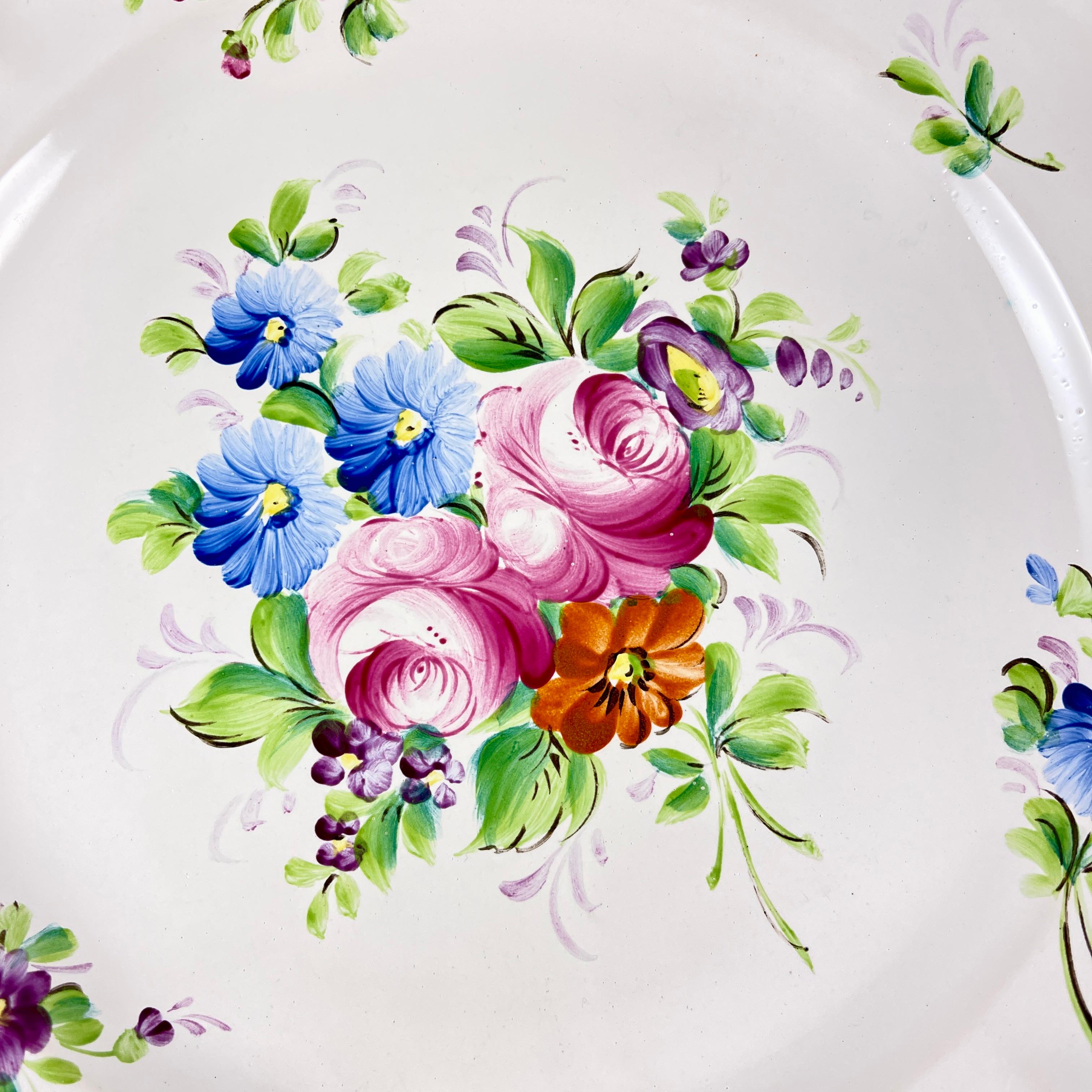 French Provincial Roger Colas Clamecy French Faïence Hand Painted Pink Floral Plate For Sale