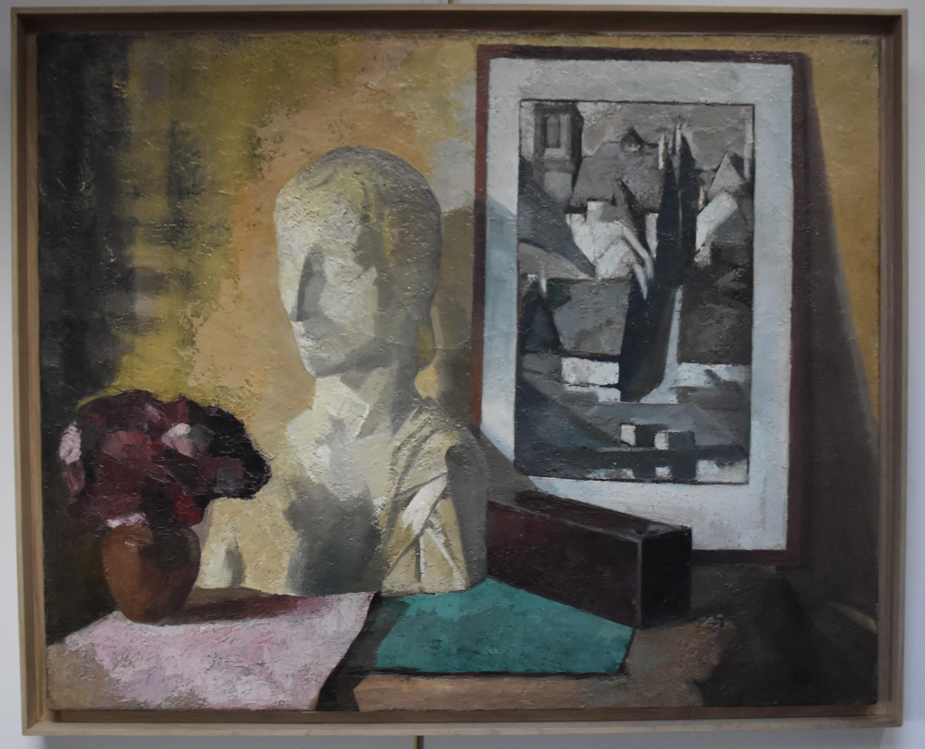 Roger Cortet (1910-1978) Still-life with a white sculpture, oil on canvas signed For Sale 1