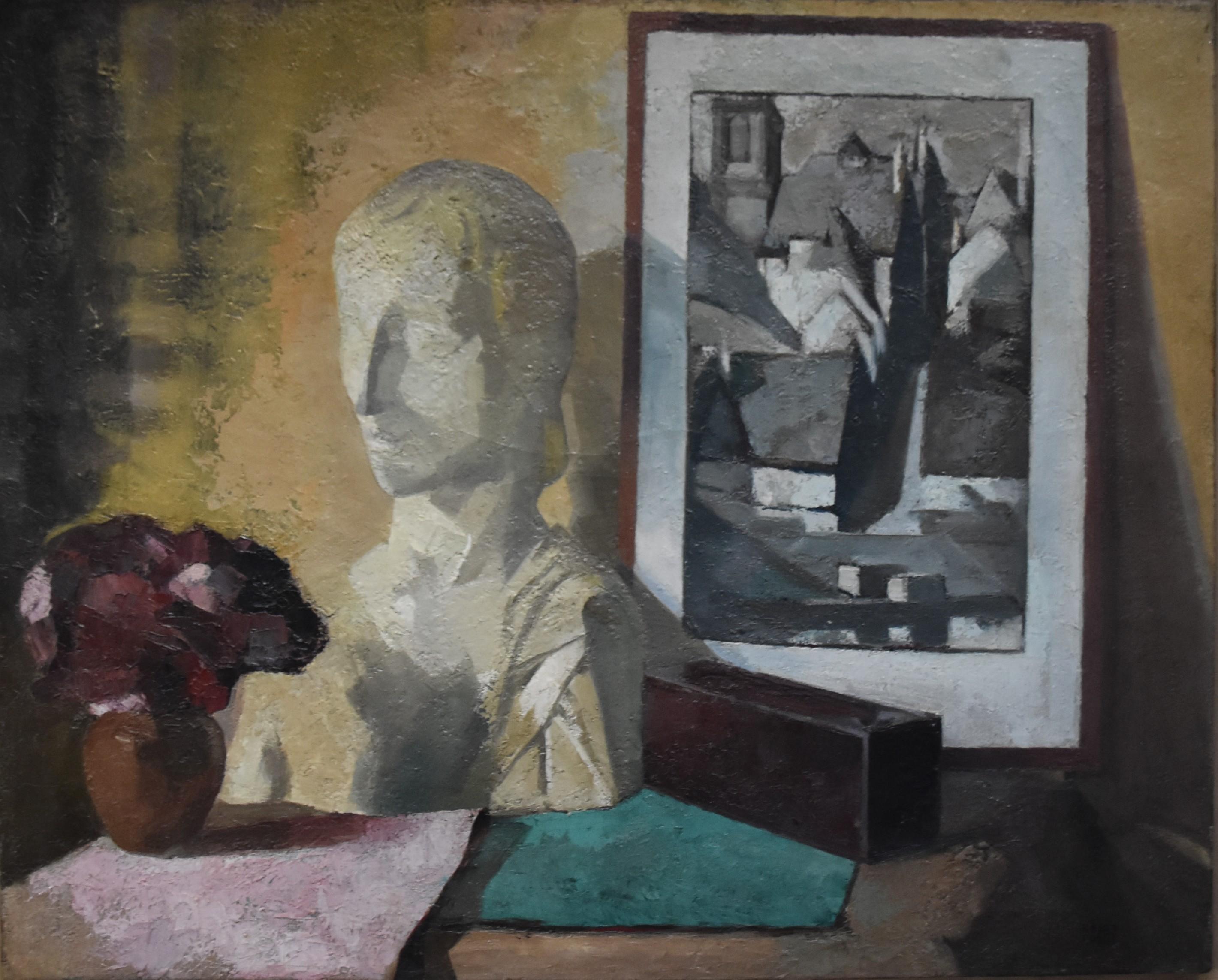 Roger Cortet (1910-1978) Still-life with a white sculpture, oil on canvas signed For Sale 2