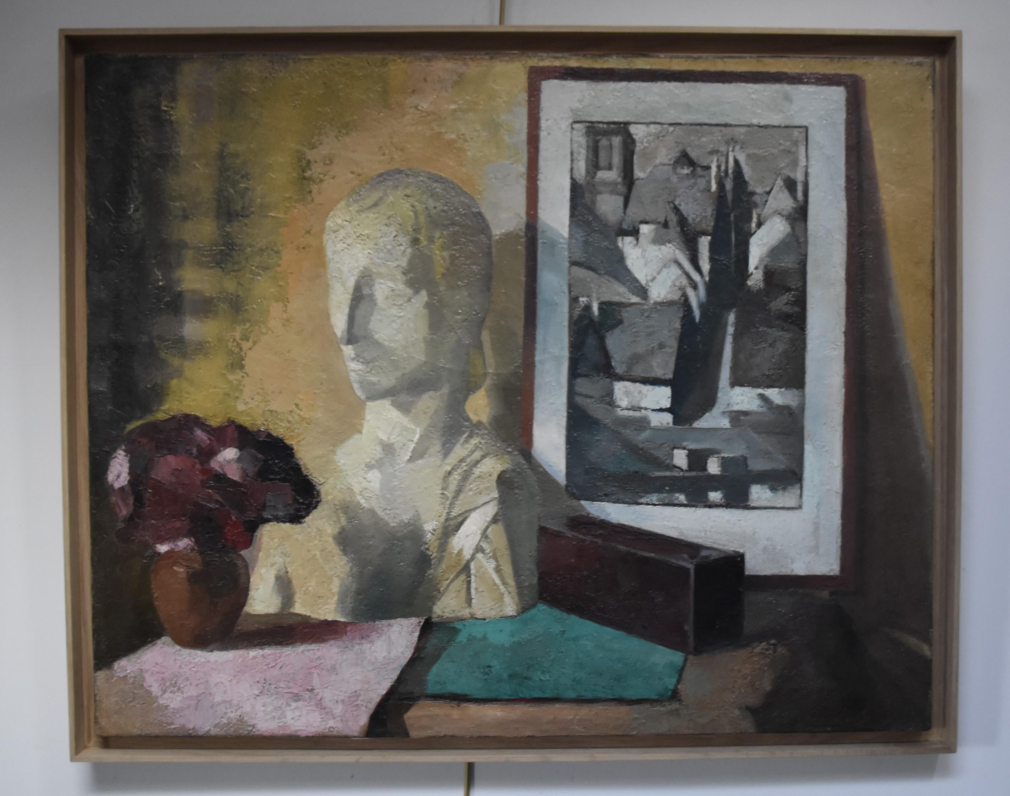 Roger Cortet (1910-1978) Still-life with a white sculpture, oil on canvas signed For Sale 3