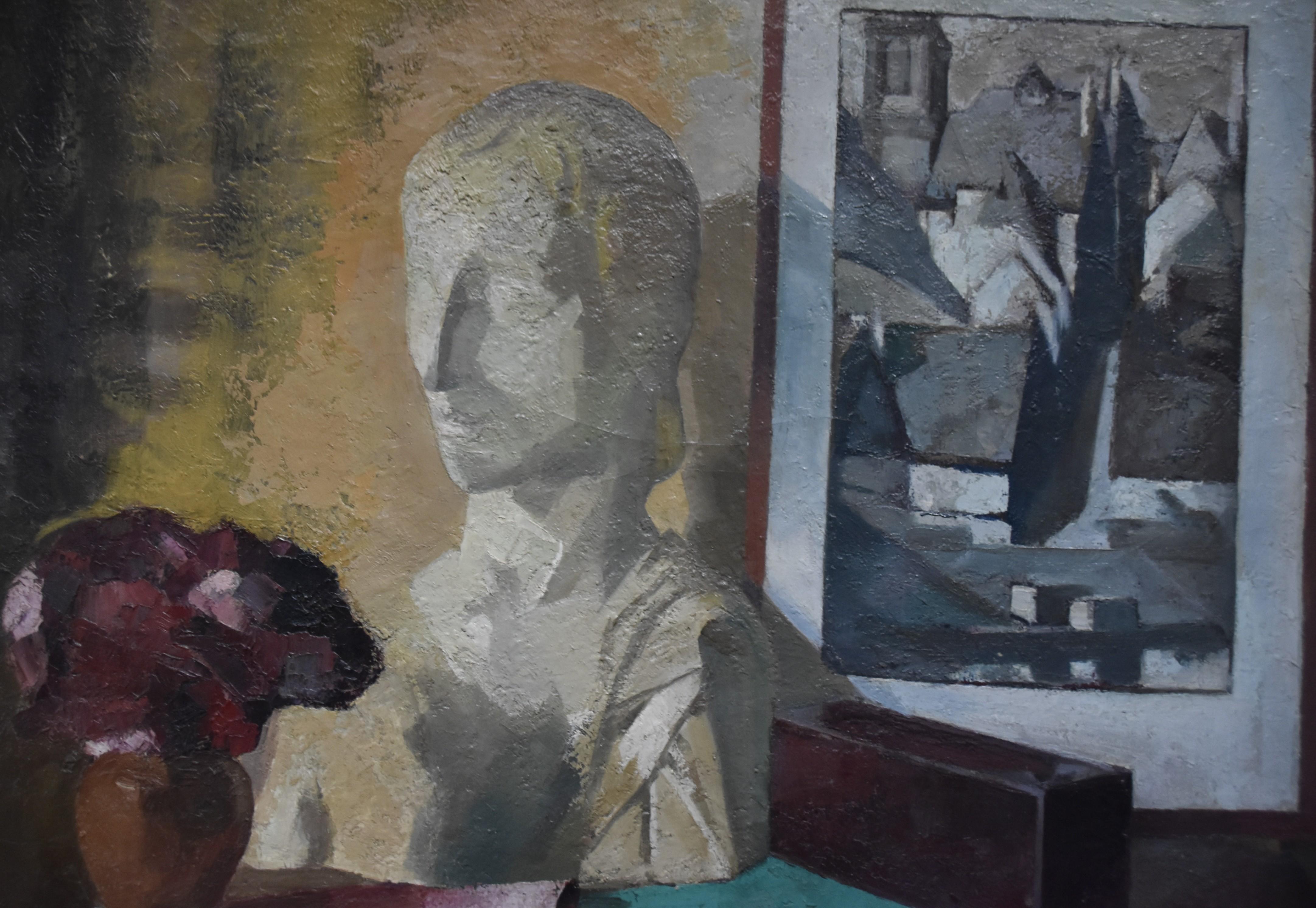 Roger Cortet (1910-1978) Still-life with a white sculpture, oil on canvas signed For Sale 5