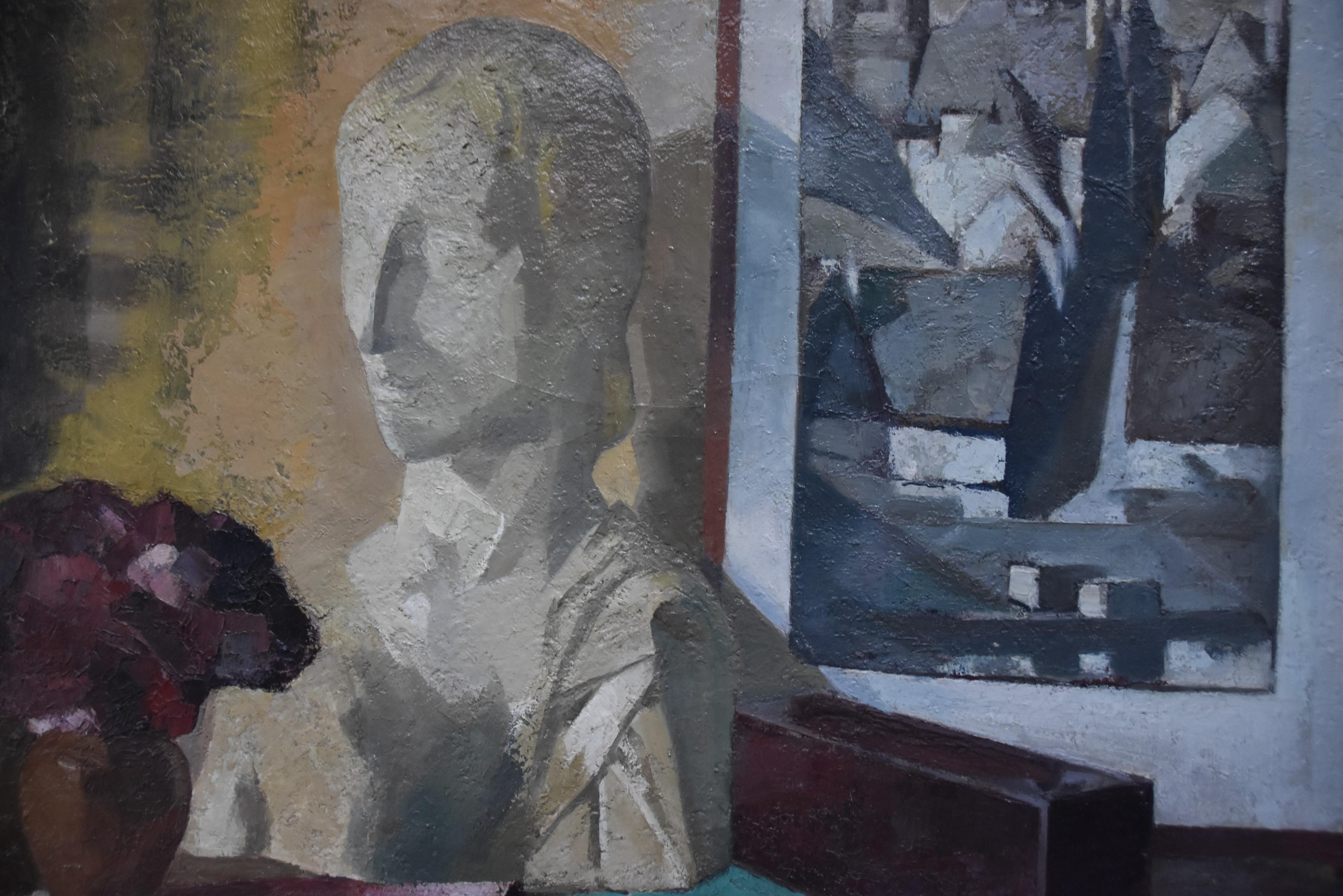 Stillleben mit weißer Skulptur, Öl auf Leinwand signiert Roger Cortet (1910-1978) im Angebot 7