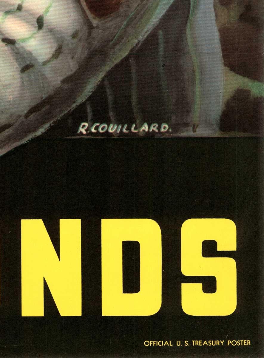 Original de 1943 Compra Bonos de Guerra, y NOSOTROS hablamos de sacrificio cartel vintage de la 2ª Guerra Mundial - Print realista estadounidense de Roger Couillard