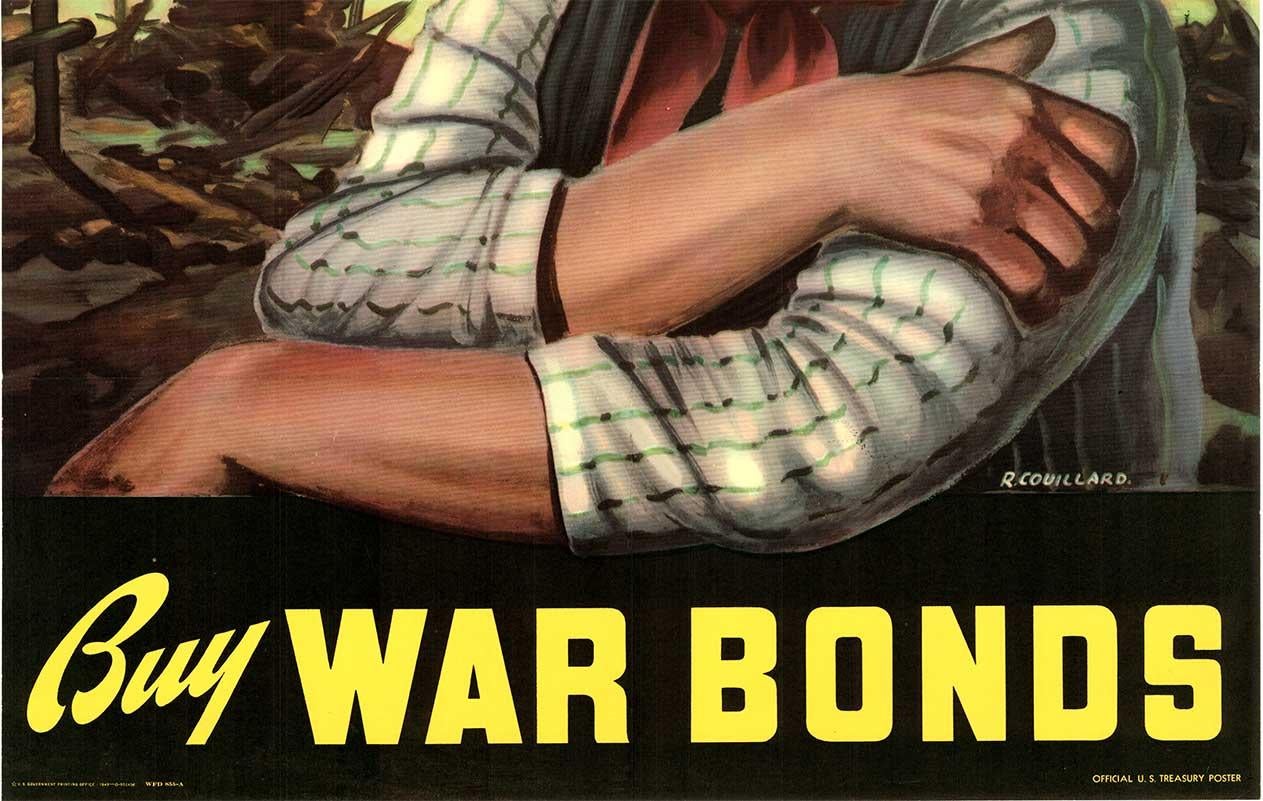 Original de 1943 Compra Bonos de Guerra, y NOSOTROS hablamos de sacrificio cartel vintage de la 2ª Guerra Mundial - Portrait Print Marrón de Roger Couillard