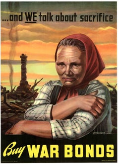 Original de 1943 Compra Bonos de Guerra, y NOSOTROS hablamos de sacrificio cartel vintage de la 2ª Guerra Mundial
