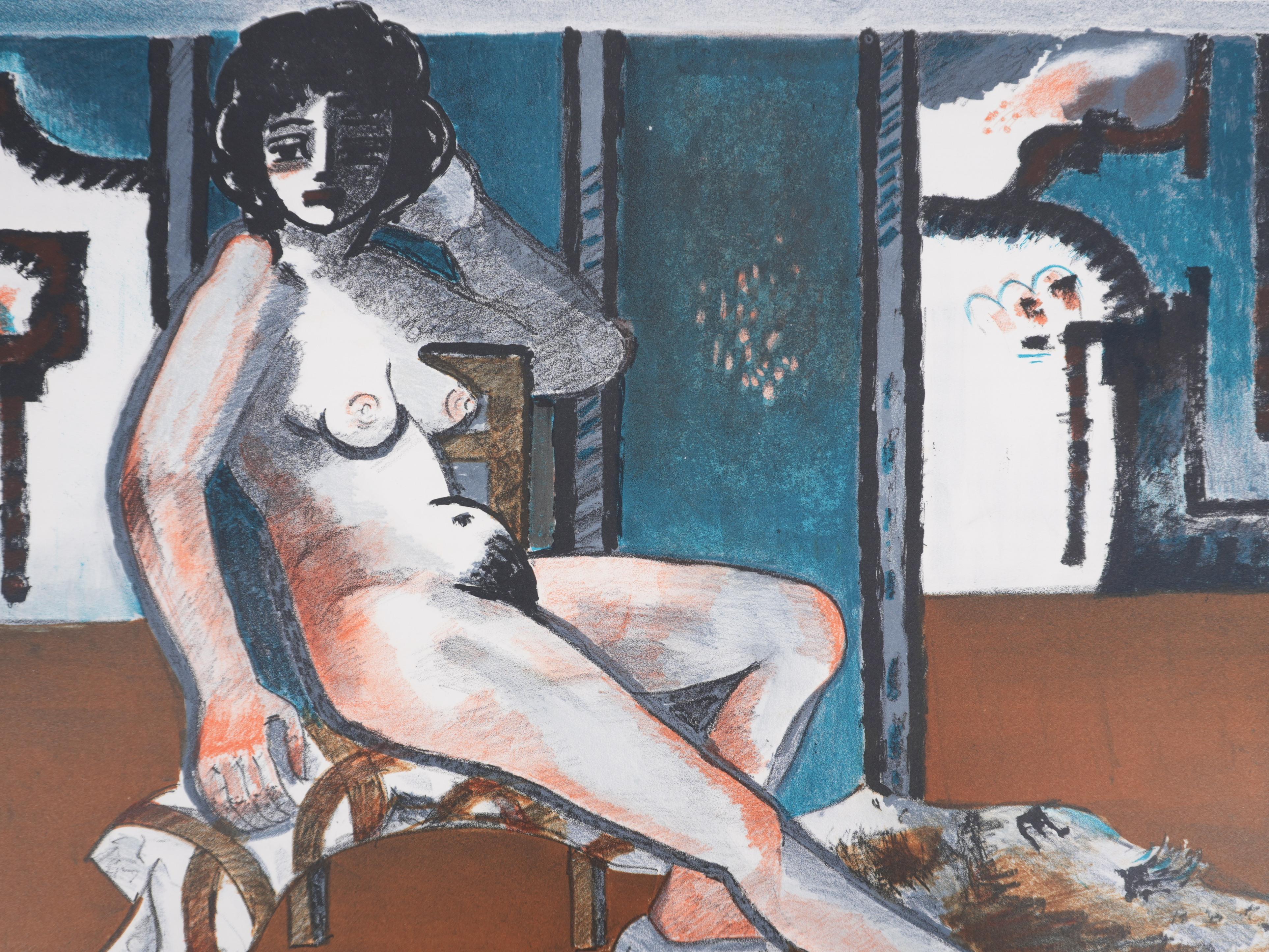 Desnudo Sentado - Litografía original, FIRMADA A MANO y Numerada - Print de Roger Crusat