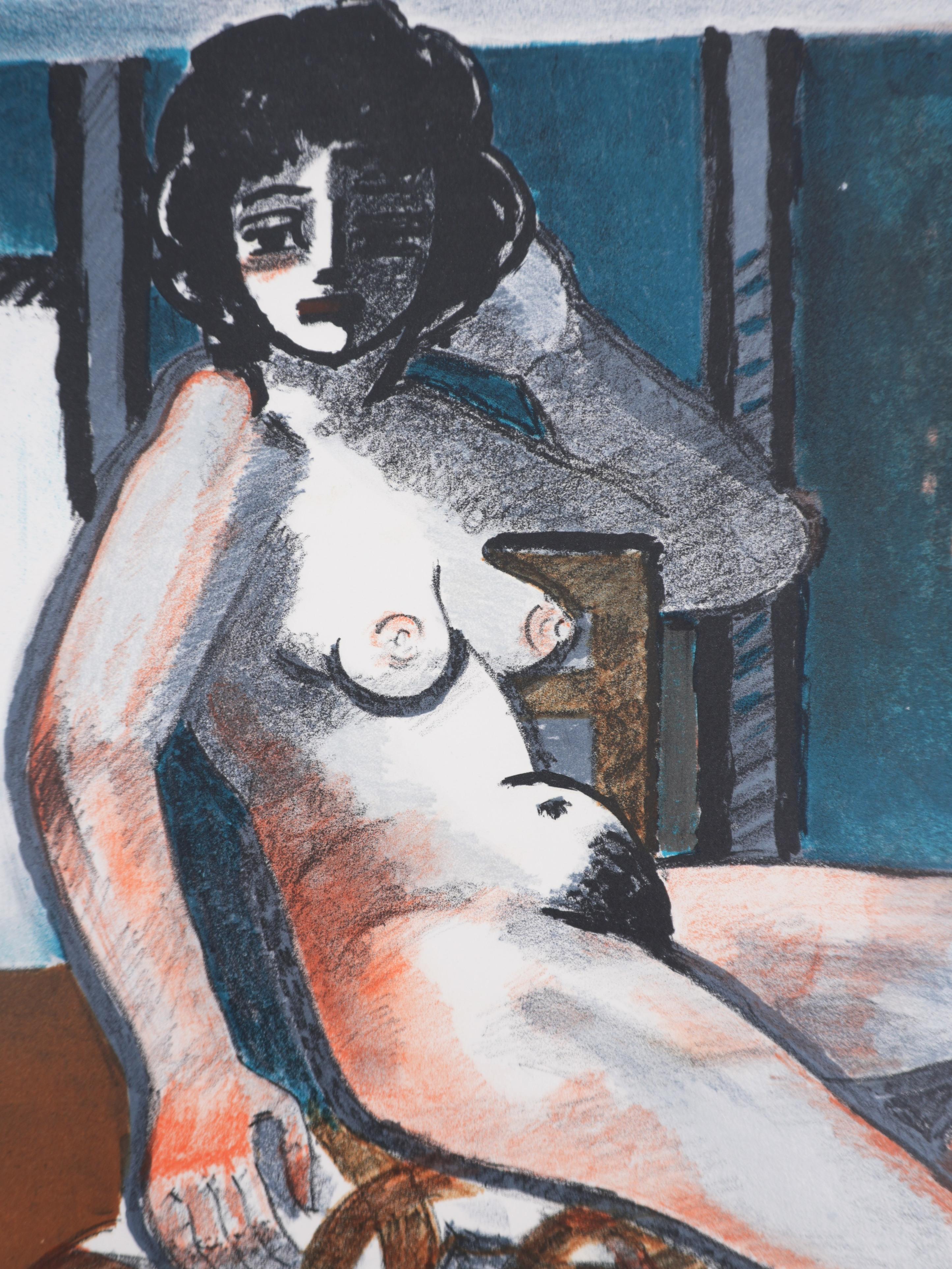 Desnudo Sentado - Litografía original, FIRMADA A MANO y Numerada - Print Moderno de Roger Crusat