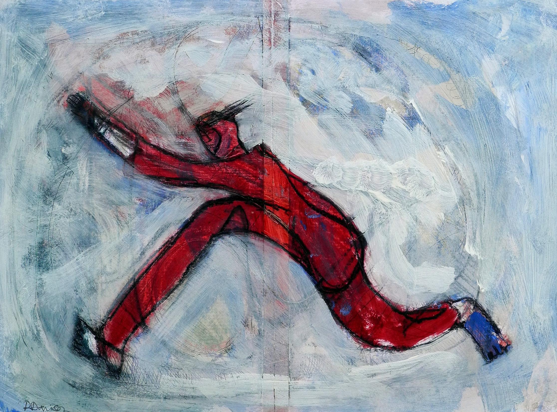Roger Davison Figurative Art - Man Running Through Time:  Contemporary Outsider Gouache and Ink