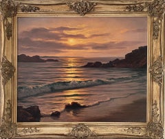 Atmospheric Seascape Oil Painting with Sunset by 20th Century French Artist