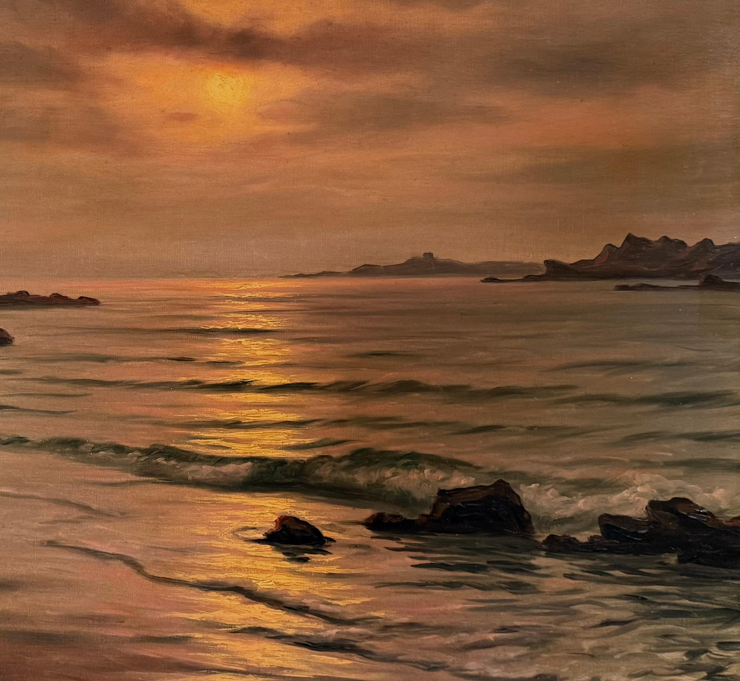 “Le Soir” - Brown Landscape Painting by Roger de la Corbière
