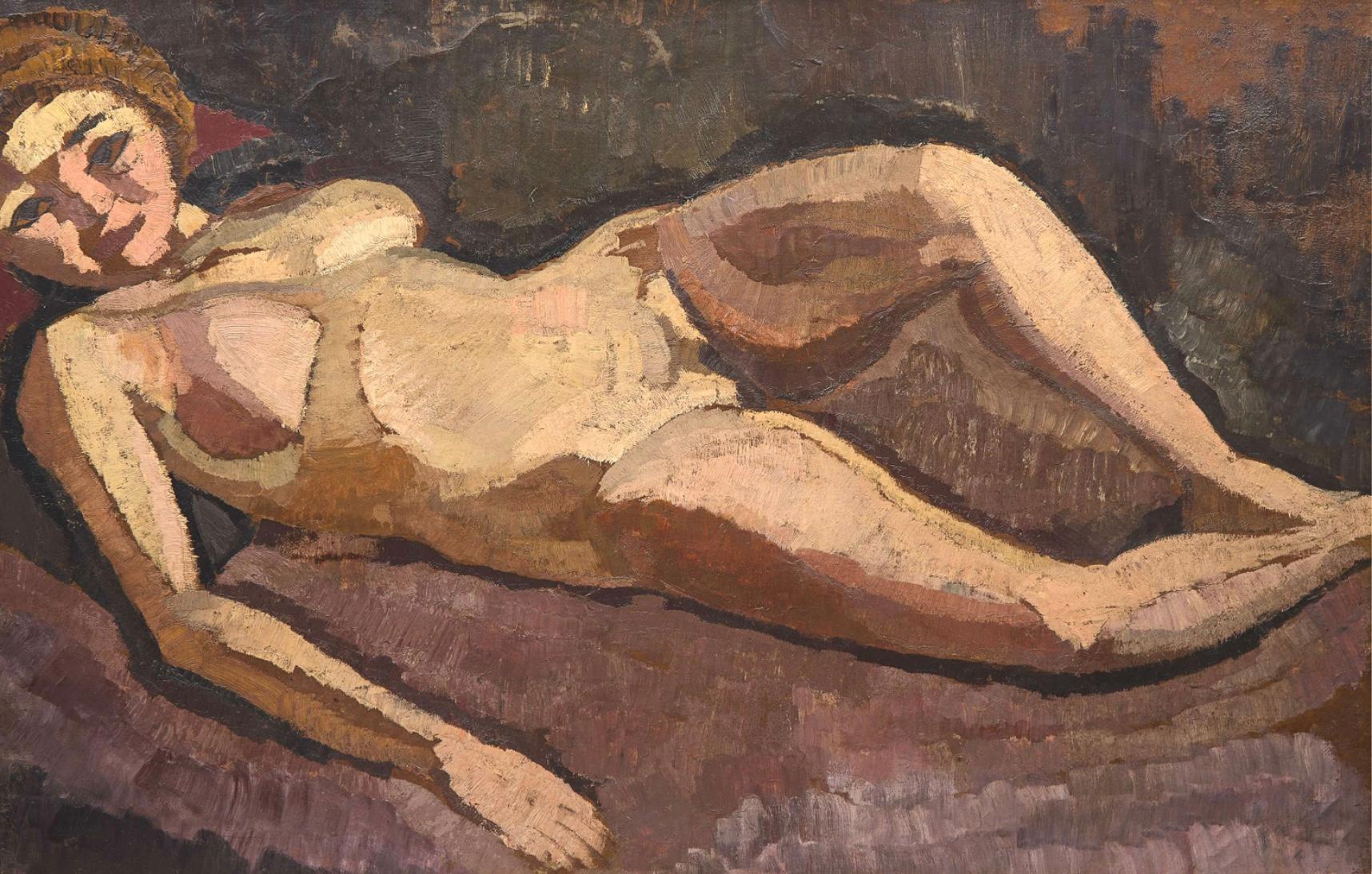 Roger de la Fresnaye (French, 1885-1925) - Femme Nue Couchée

Monumental 90% life size nude model painting executed during the zenith and birth of cubism and expressionism. 

Oil on canvas
Canvas: 26.75 x 41.25 inches. (67.9 x 104.8cm)
Framed: 35.5
