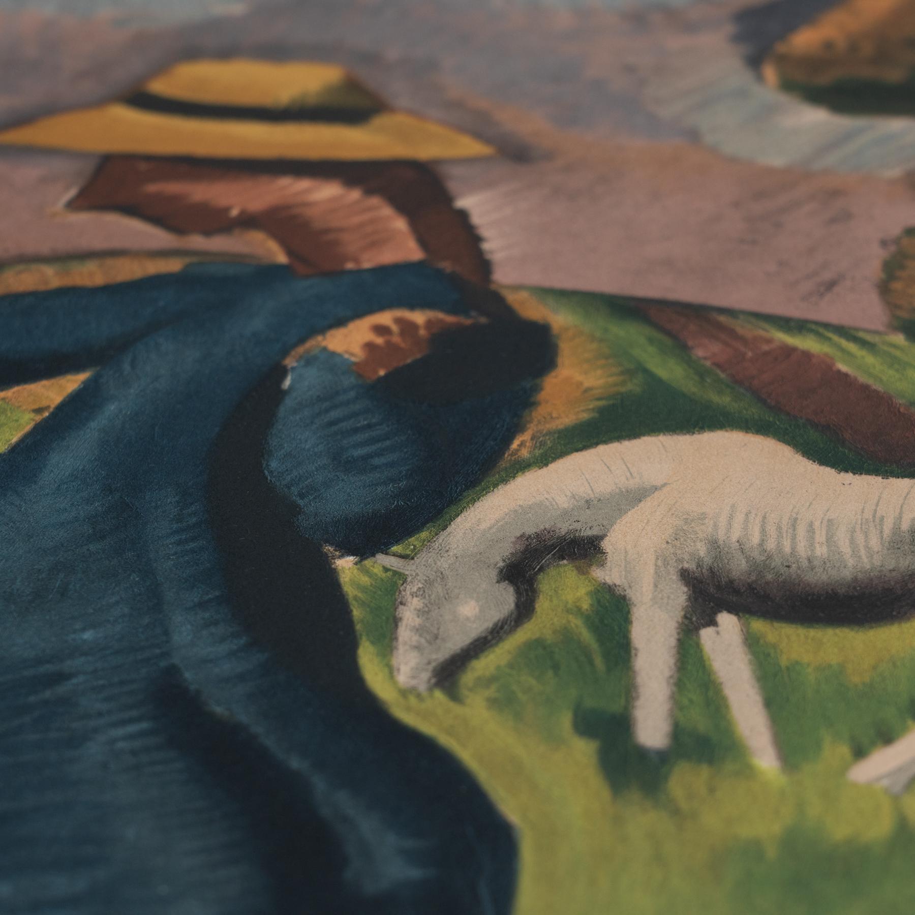 Roger de la Fresnaye 'La Gardeuse de Moutons' Lithographie encadrée, circa 1968 en vente 1