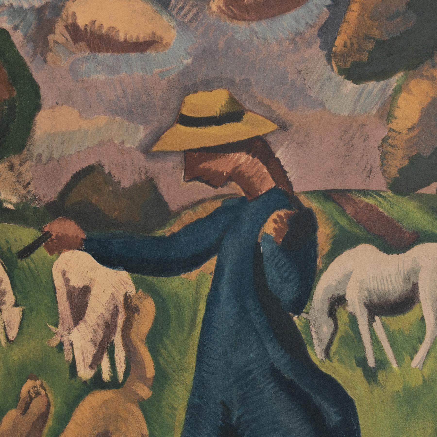 Moderne Roger de la Fresnaye 'La Gardeuse de Moutons' Lithographie encadrée, circa 1968 en vente