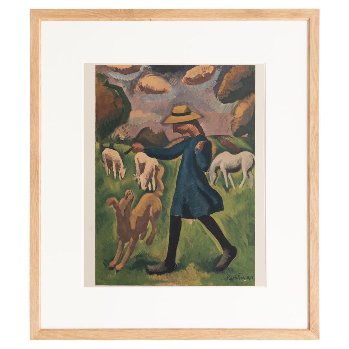 Roger de la Fresnaye 'La Gardeuse de Moutons' Lithographie encadrée, circa 1968 en vente