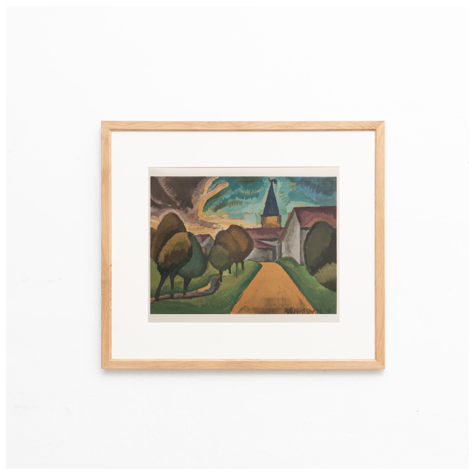 Modern Roger de la Fresnaye 'L'Entree Du Village' Framed Lithography, circa 1968