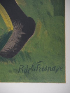 Countryside : Girl Playing with a Dog - Lithograph, Mourlot