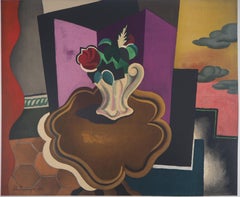 Interior Cubista con Ramo de Rosas - Litografía, Mourlot