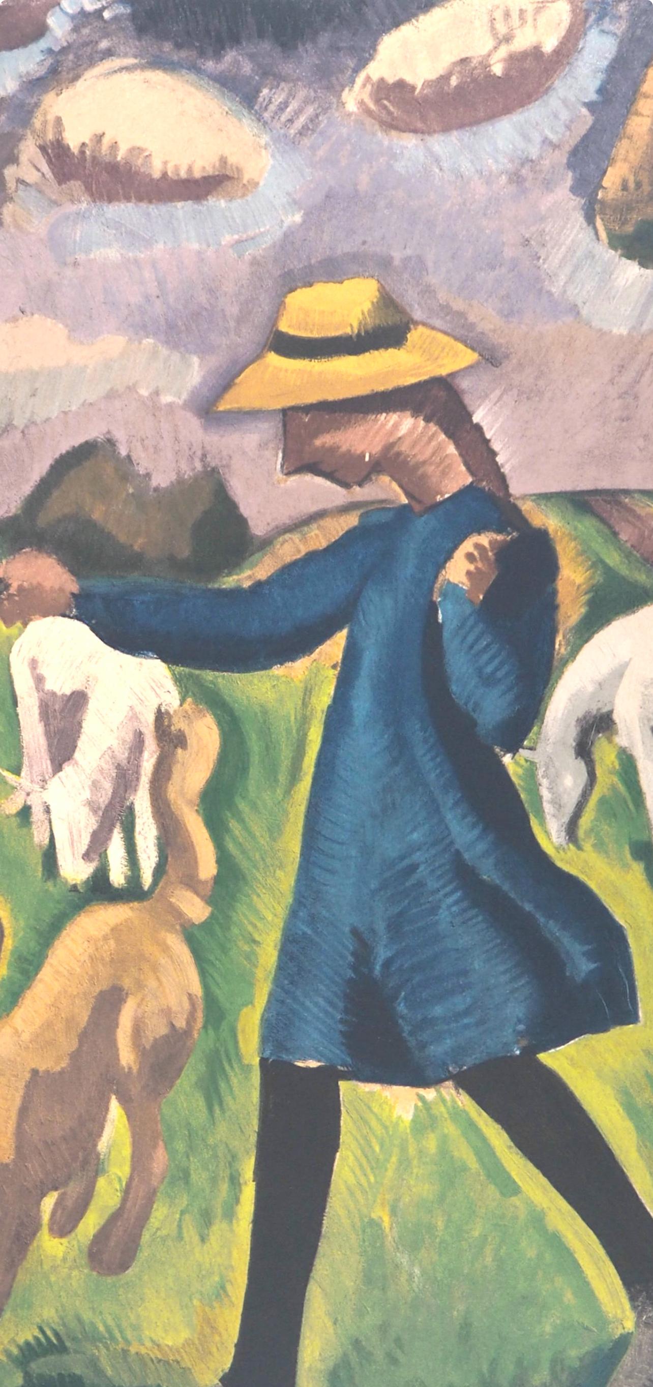 de La Fresnaye, Gardeuse de moutons, Collection Pierre Lévy (after) - Gray Figurative Print by Roger de la Fresnaye