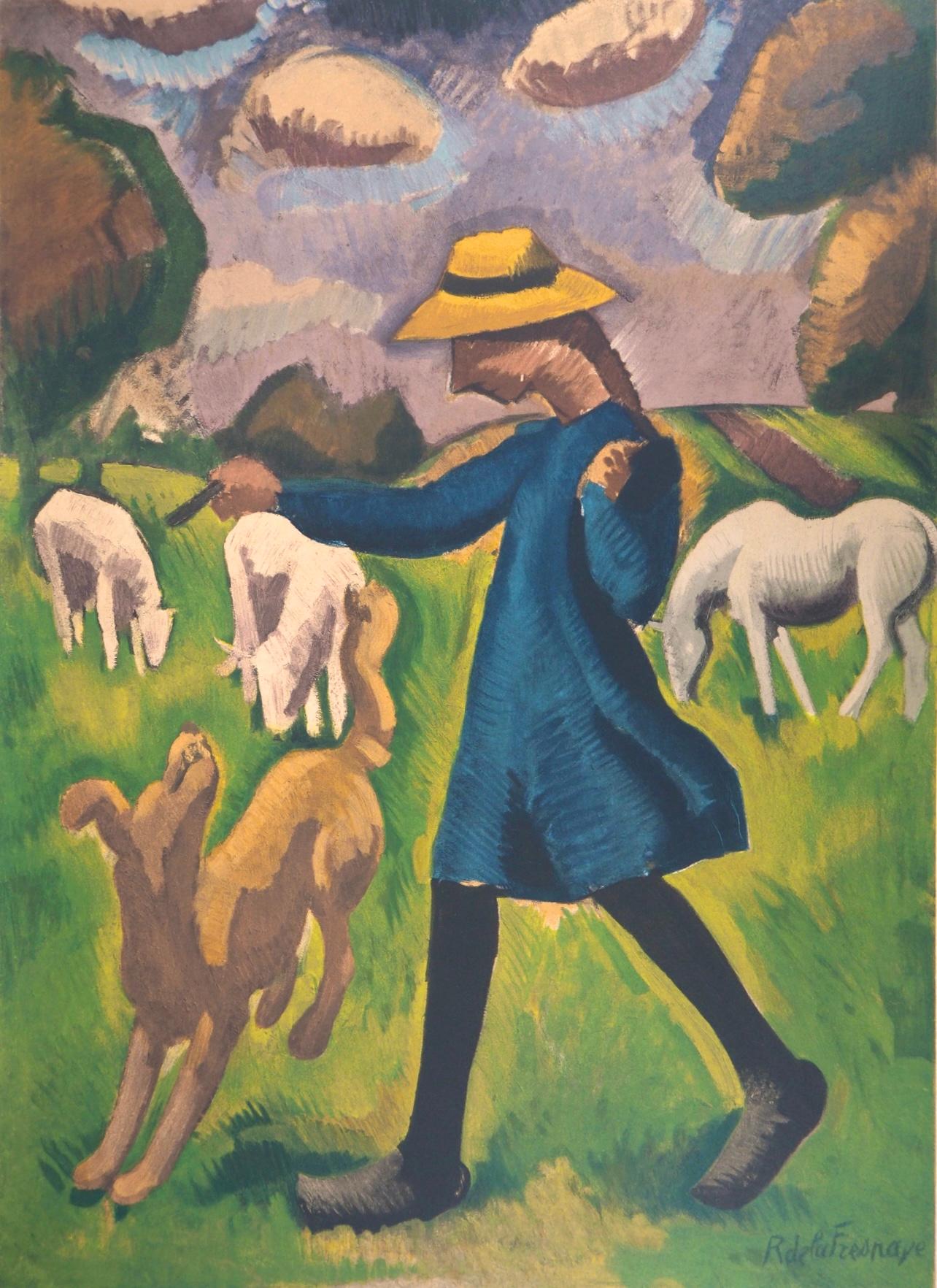 Roger de la Fresnaye Figurative Print - de La Fresnaye, Gardeuse de moutons, Roger de La Fresnaye (after)