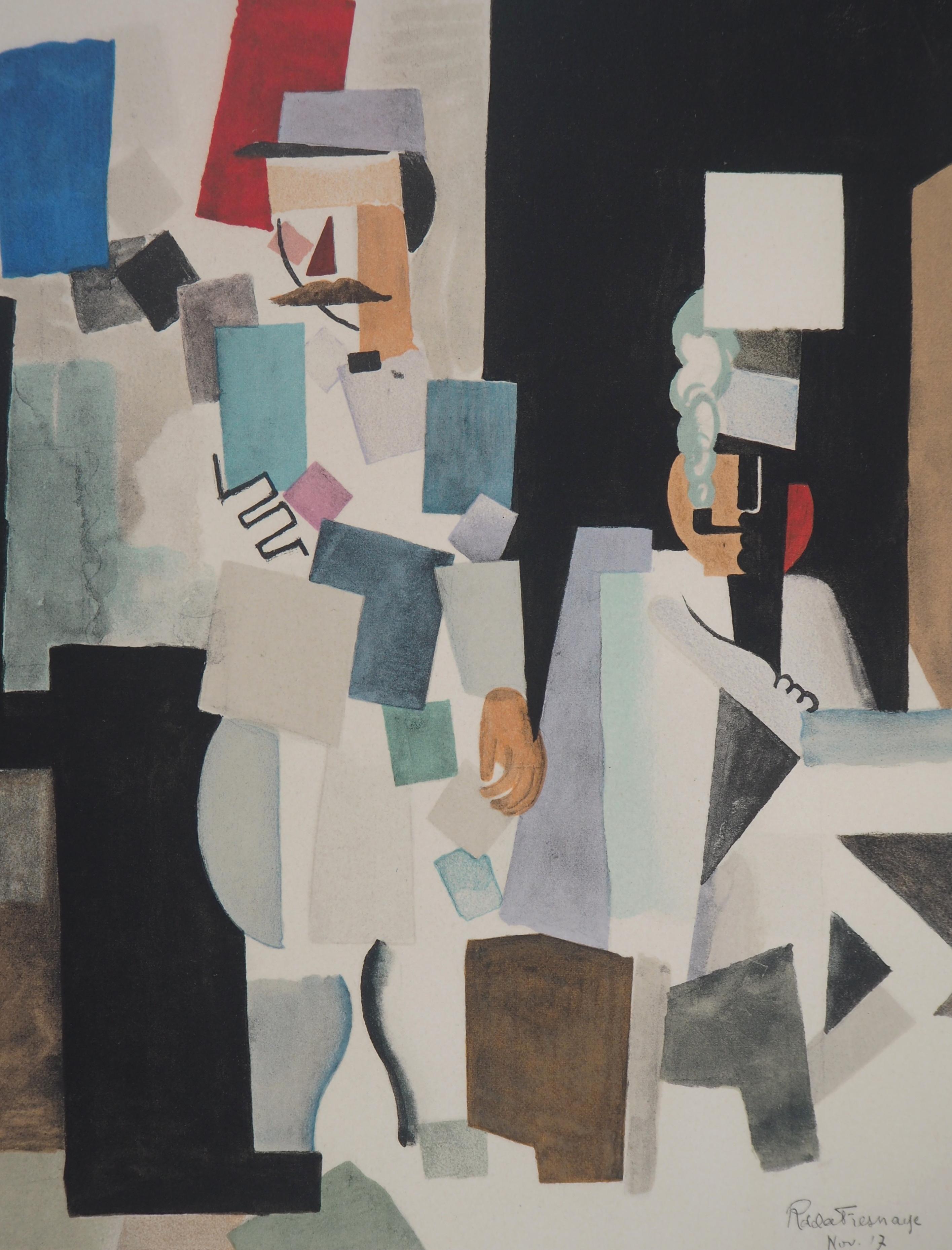 Nationalfeiertag - Lithographie, Mourlot (Grau), Figurative Print, von Roger de la Fresnaye
