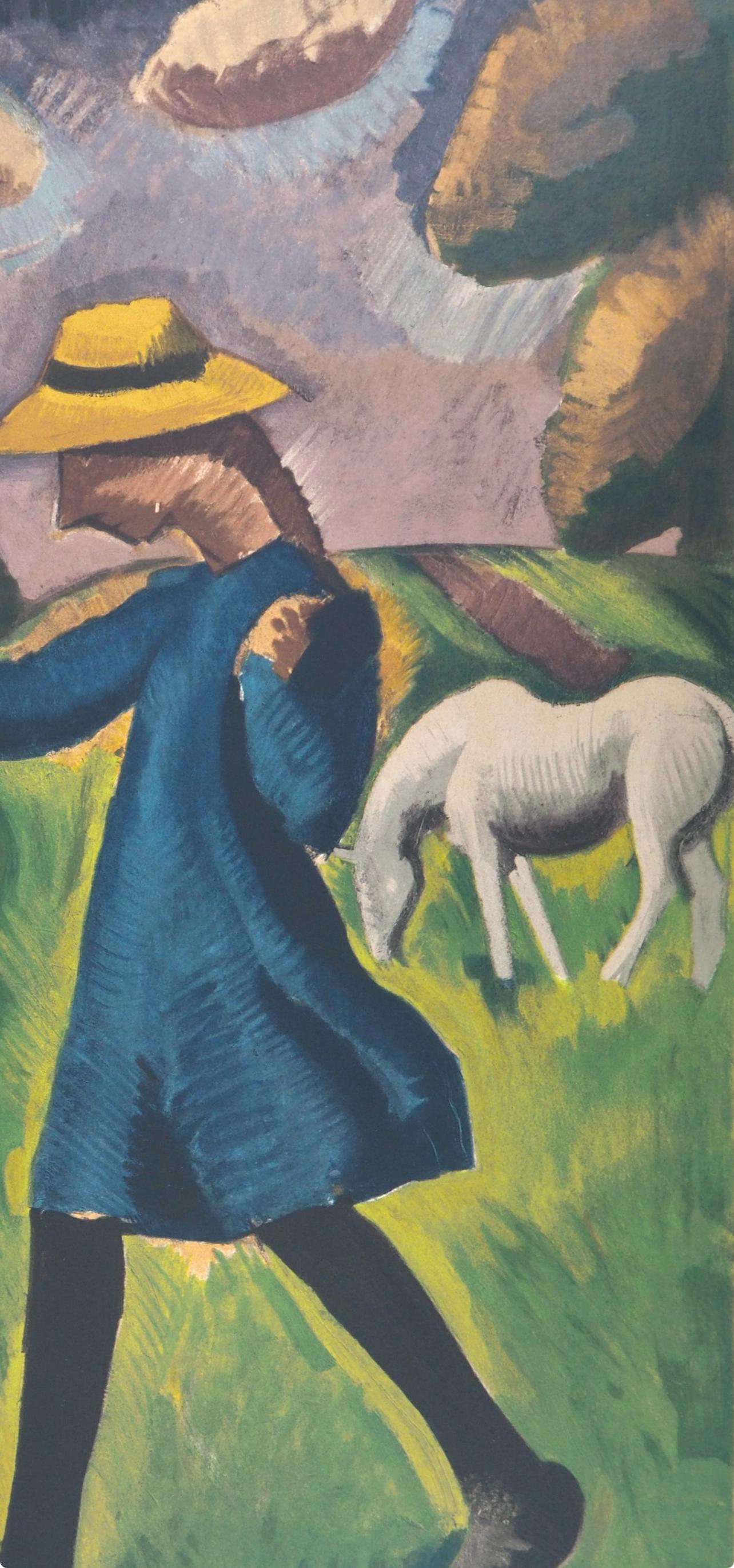 Roger de La Fresnaye, Shepherdess, 1968 (after) - Gray Landscape Print by Roger de la Fresnaye