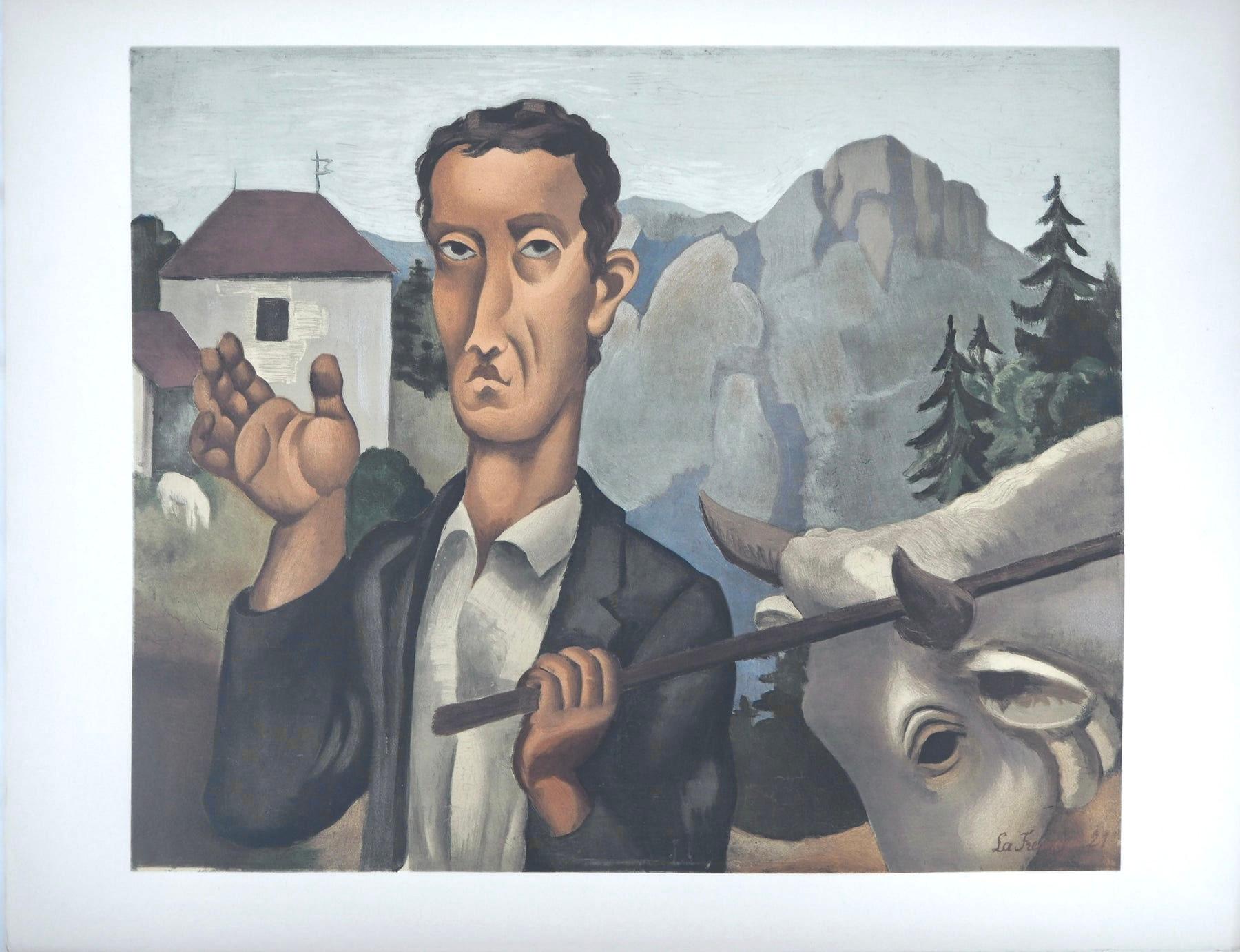 This exquisite lithograph after Roger de La Fresnaye (1885–1925), titled Le Bouvier (The Cowherd), from the album Roger de la Fresnaye, III, Collection Pierre Levy, 1968, originates from the edition published by Fernand Mourlot, Paris, and printed