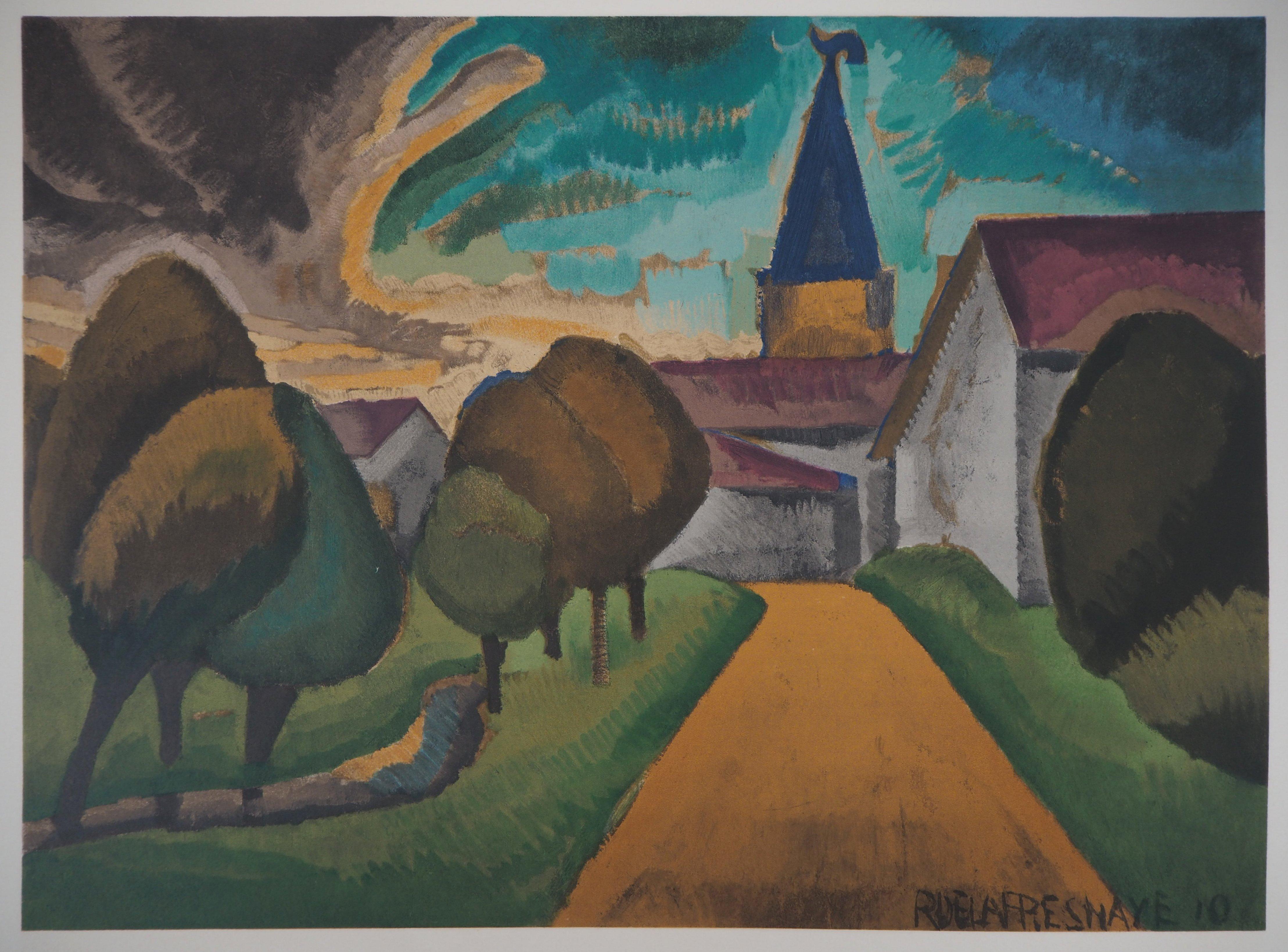 Petit village - Lithographie, Mourlot