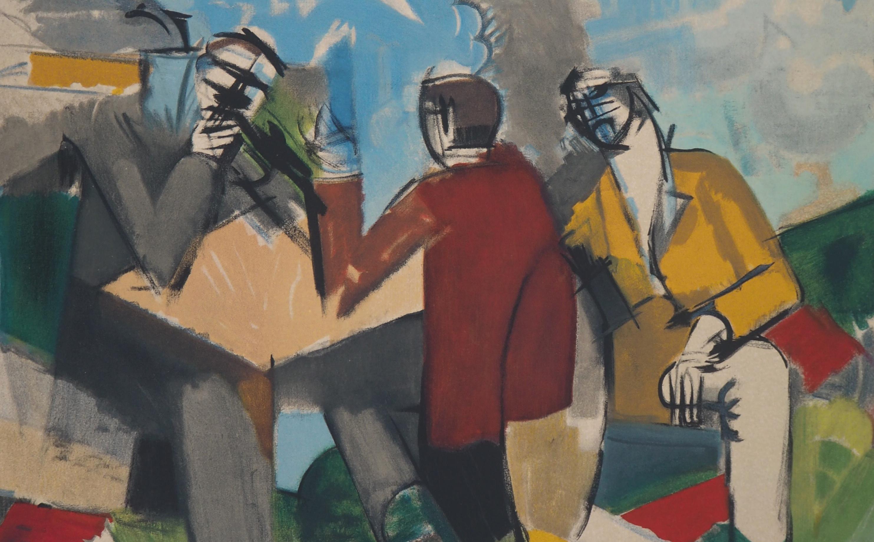 The Card Players - Lithograph, Mourlot - Cubist Print by Roger de la Fresnaye