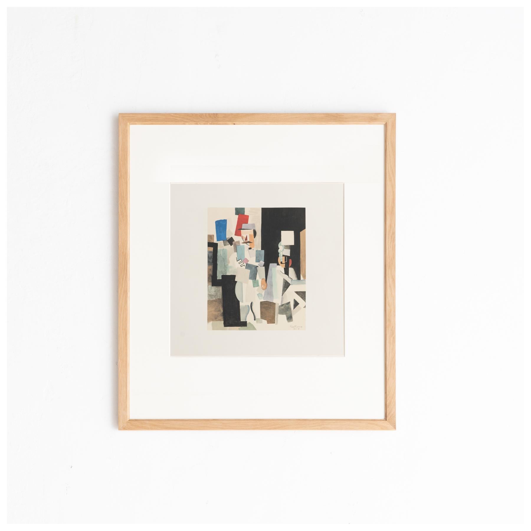 Original color lithograph 'Scene Militaire' by Roger de la Fresnaye.

Lithograph printed from an original painting made by the author in France, circa 1917.

Published in France by Fernand Mourlot, circa 1968. 

Framed and signed in the