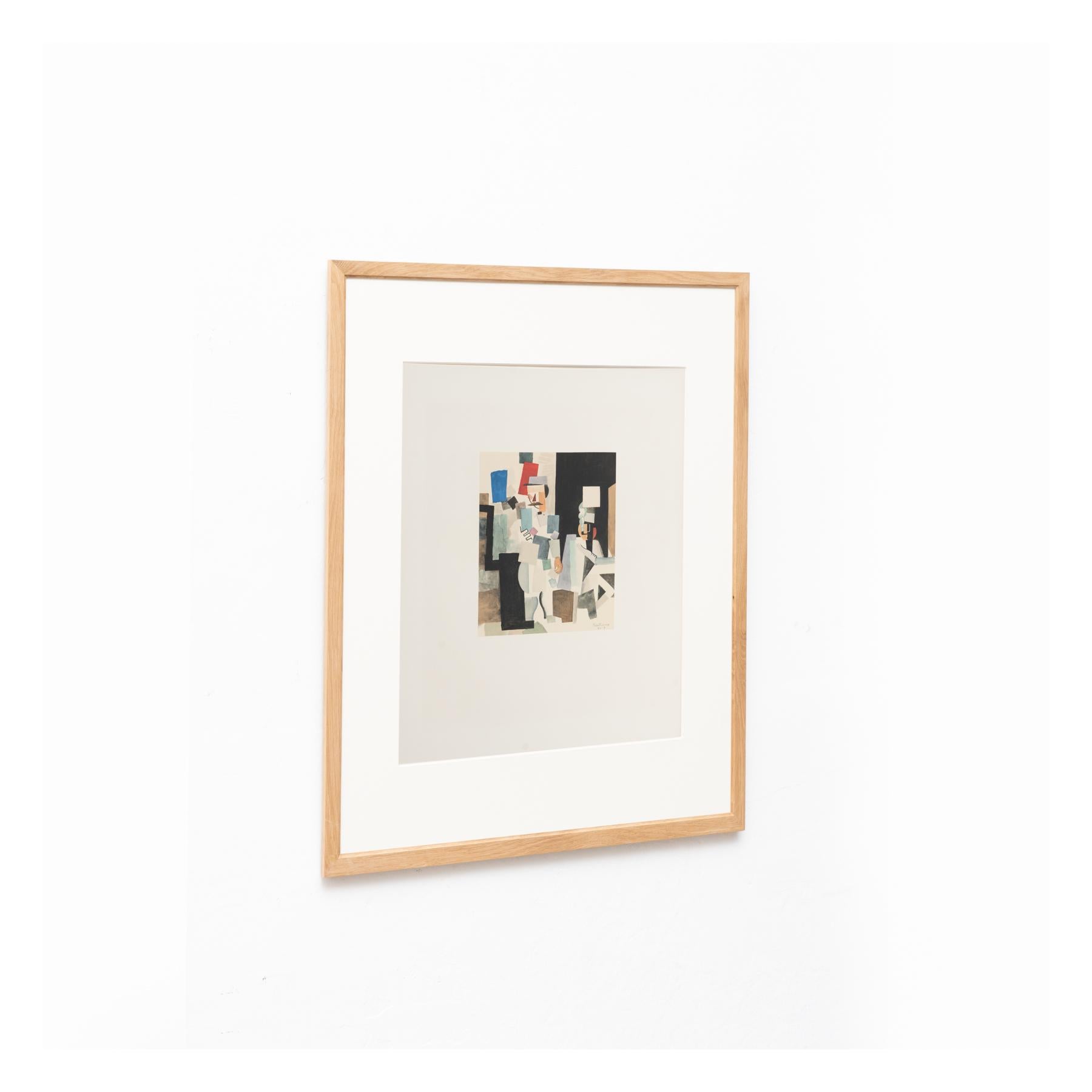 French Roger de la Fresnaye 'Scene Militaire' Framed Lithography, circa 1968 For Sale