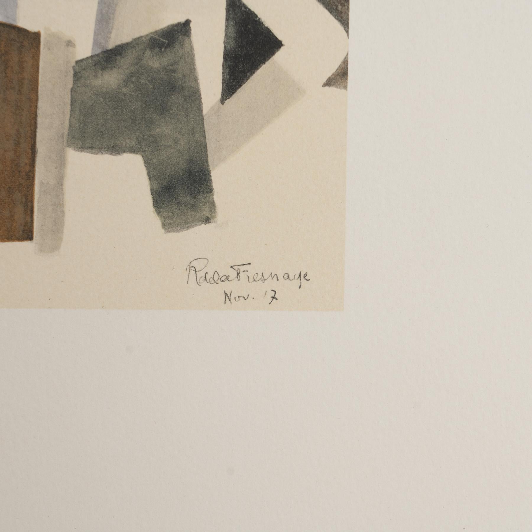 Paper Roger de la Fresnaye 'Scene Militaire' Framed Lithography, circa 1968 For Sale