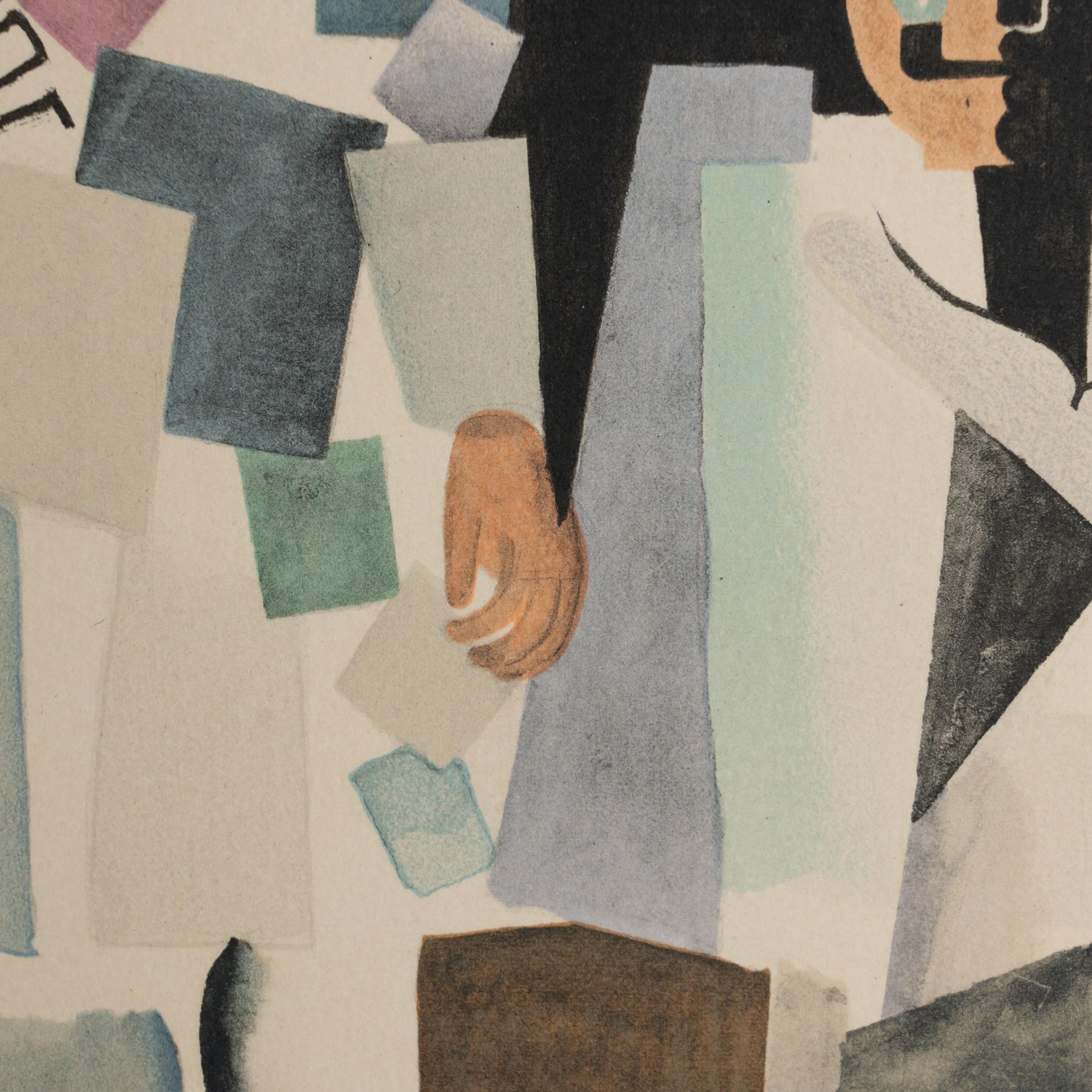 Roger de la Fresnaye 'Scene Militaire' Litografia con cornice, circa 1968 in vendita 2